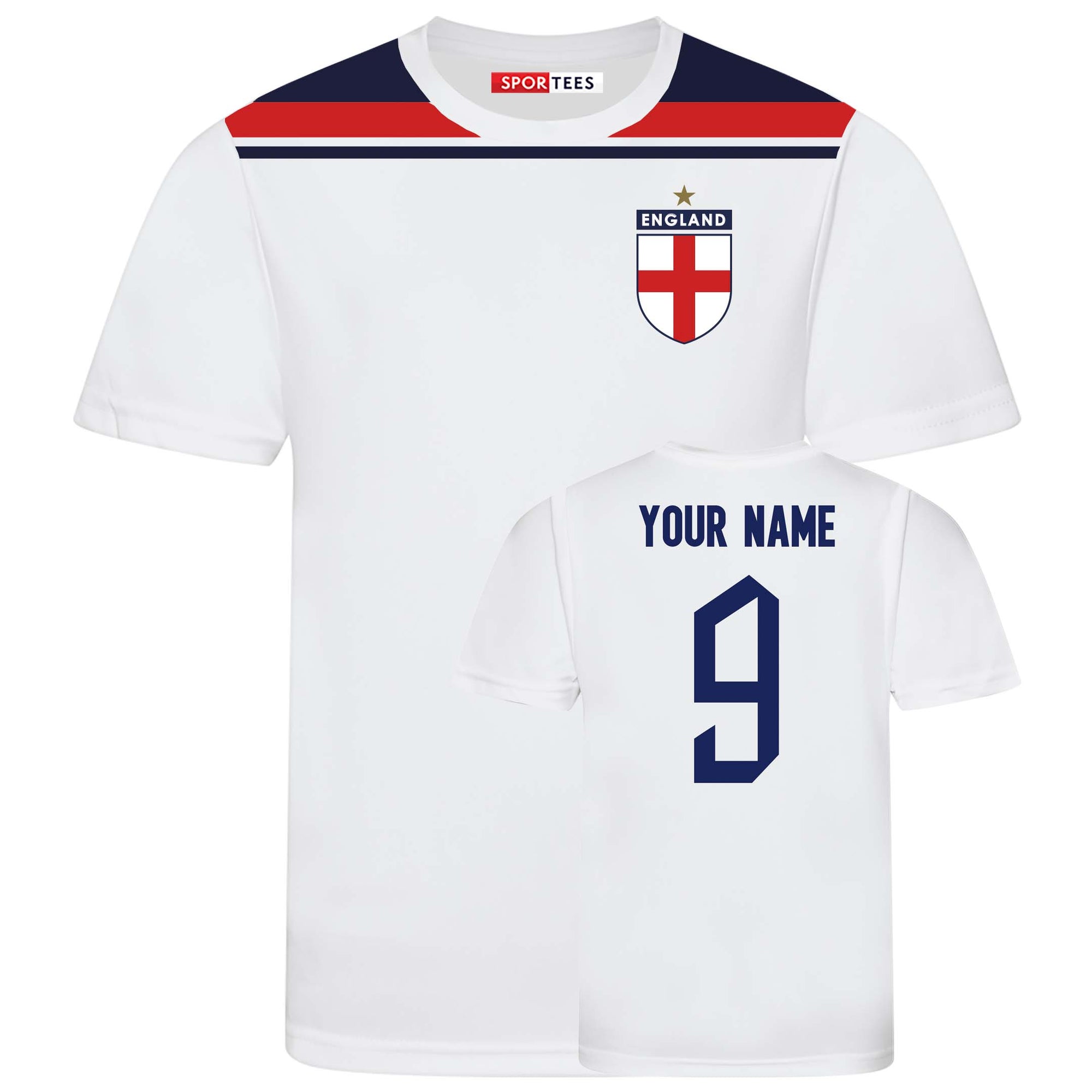Personalised Spirit Of 82 England Style White Red & Blue Contrast Home Shirt