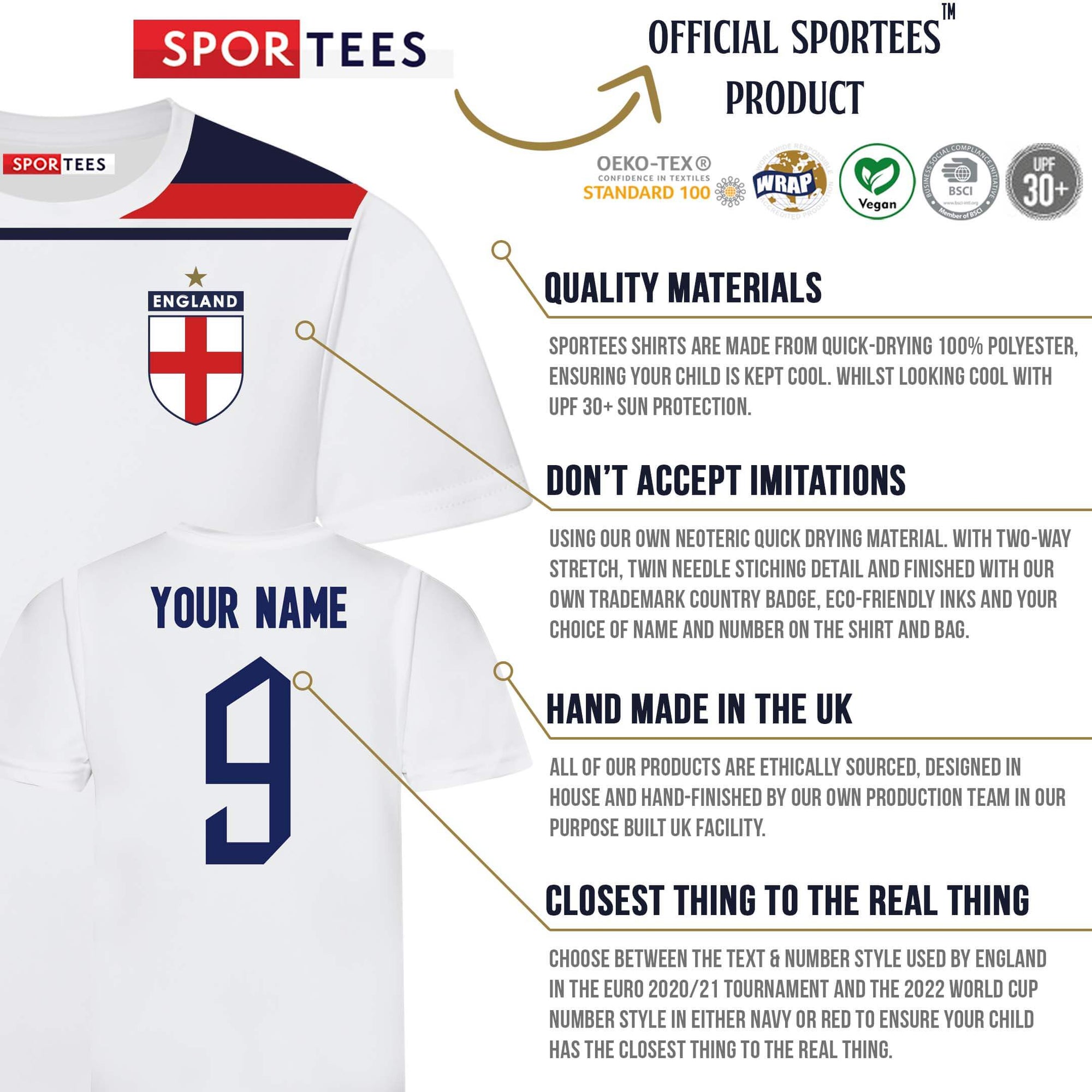 Personalised Spirit Of 82 England Style White Red & Blue Contrast Home Shirt