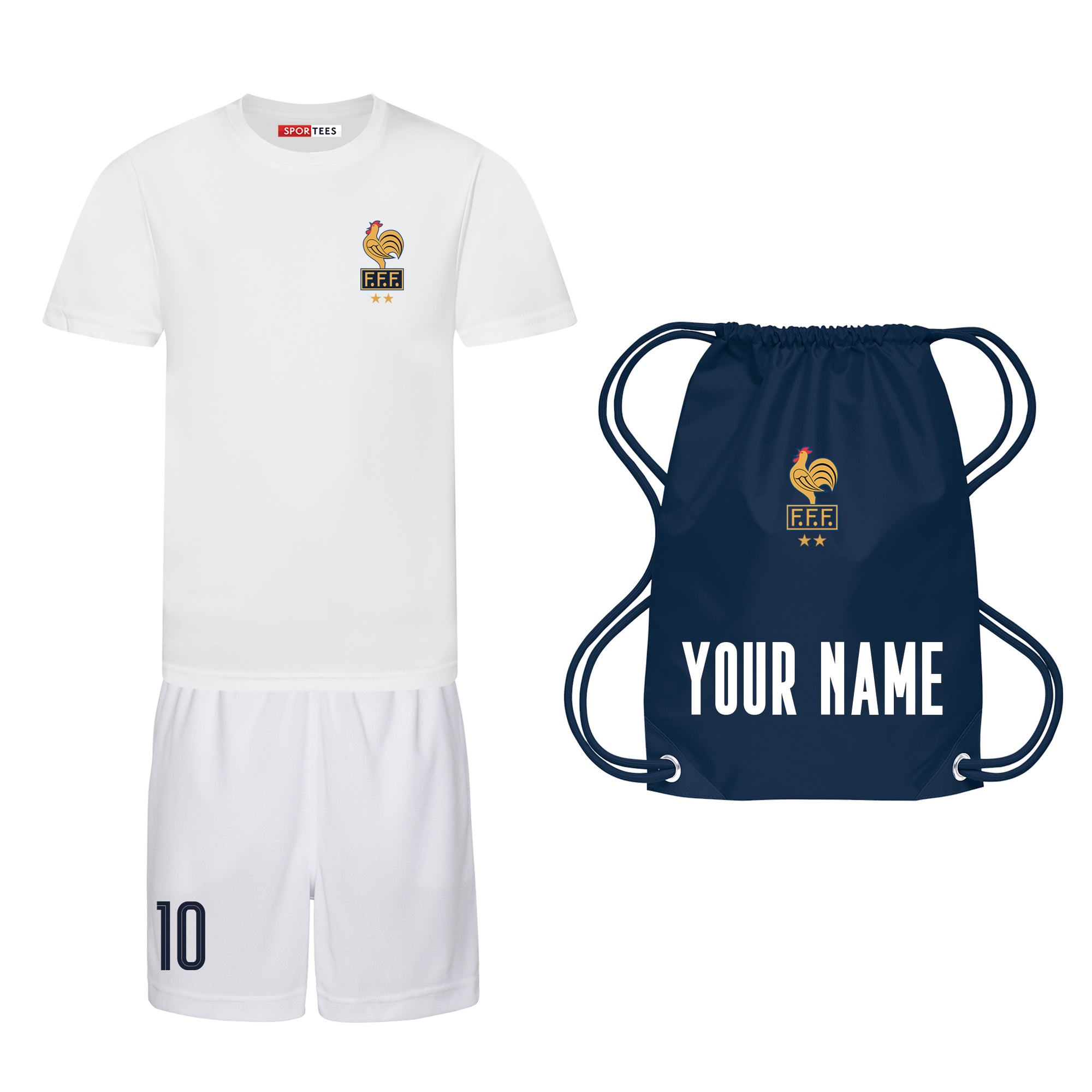 Personalised France Style All White Away Kit With Bag