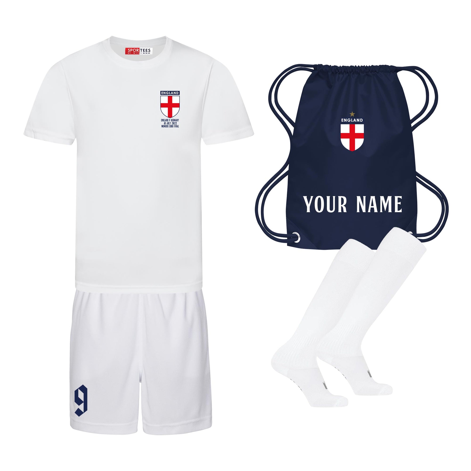 Personalised England Womens Style All White Home Bundle