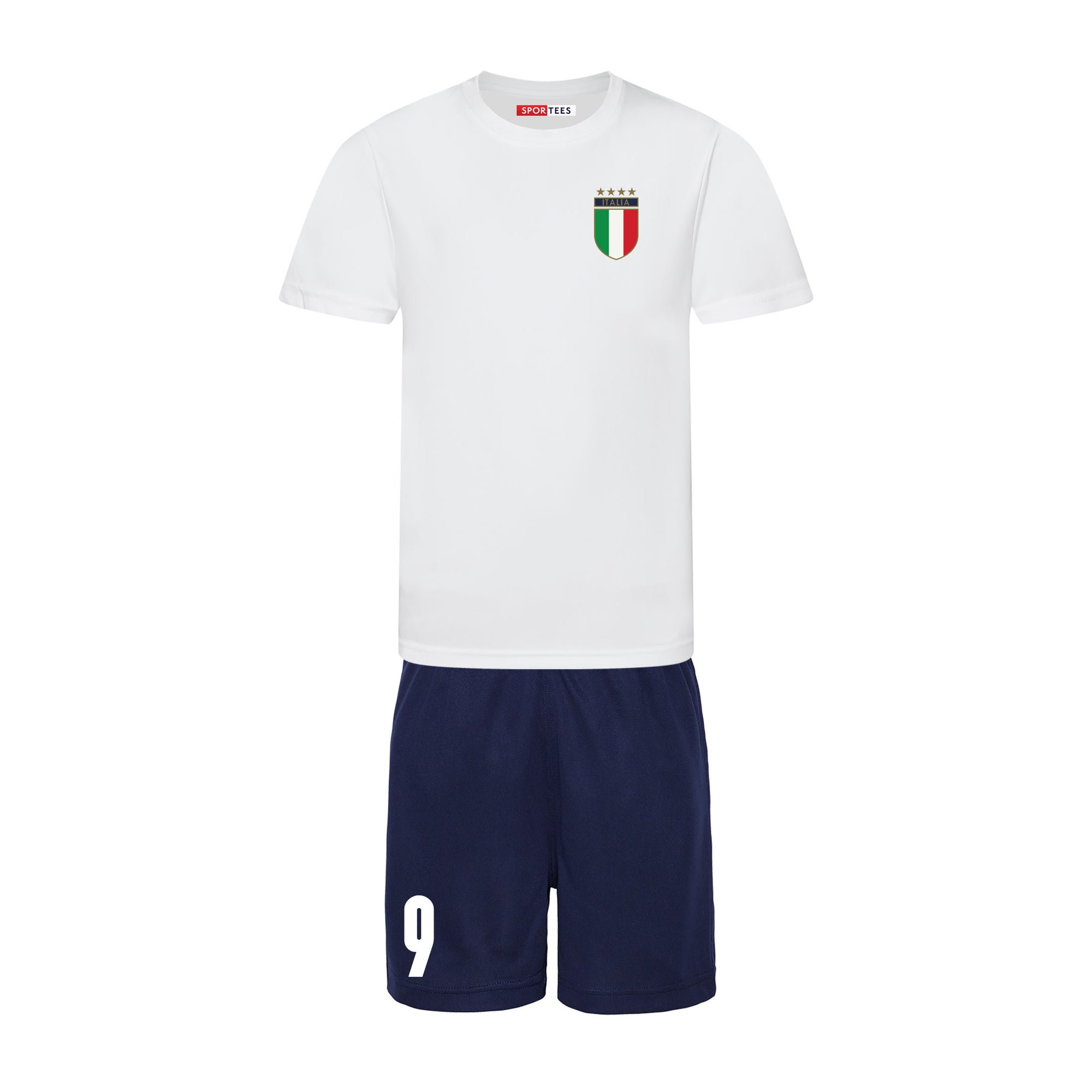 Personalised Italy Style White & Navy Away Bundle With Socks & Bag