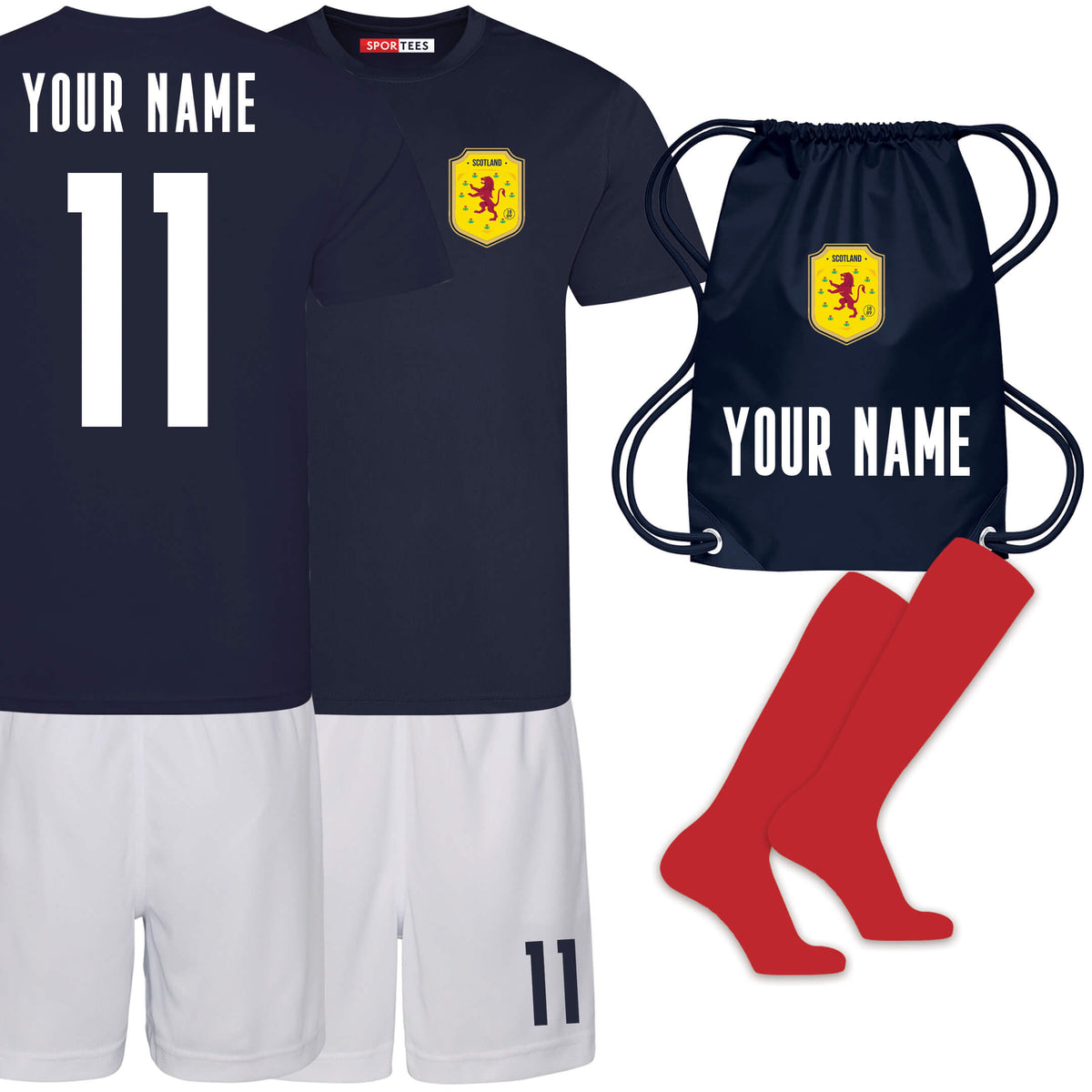 Personalised Scotland Style Navy &amp; White Home Bundle With Socks &amp; Bag