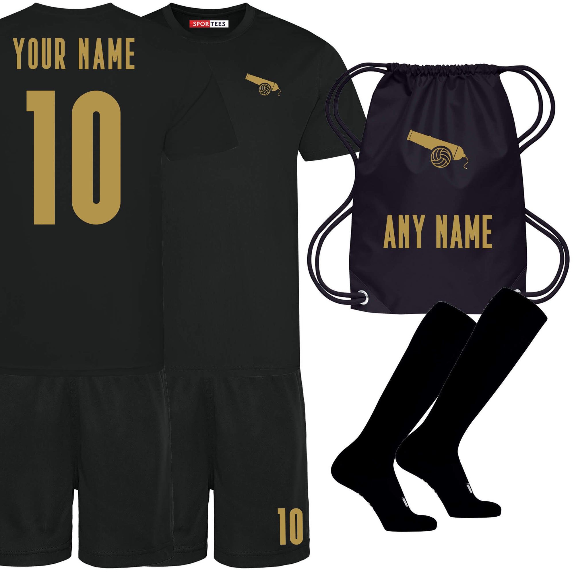 Personalised The Cannon North London Black Style Away Bundle With Socks And Bag