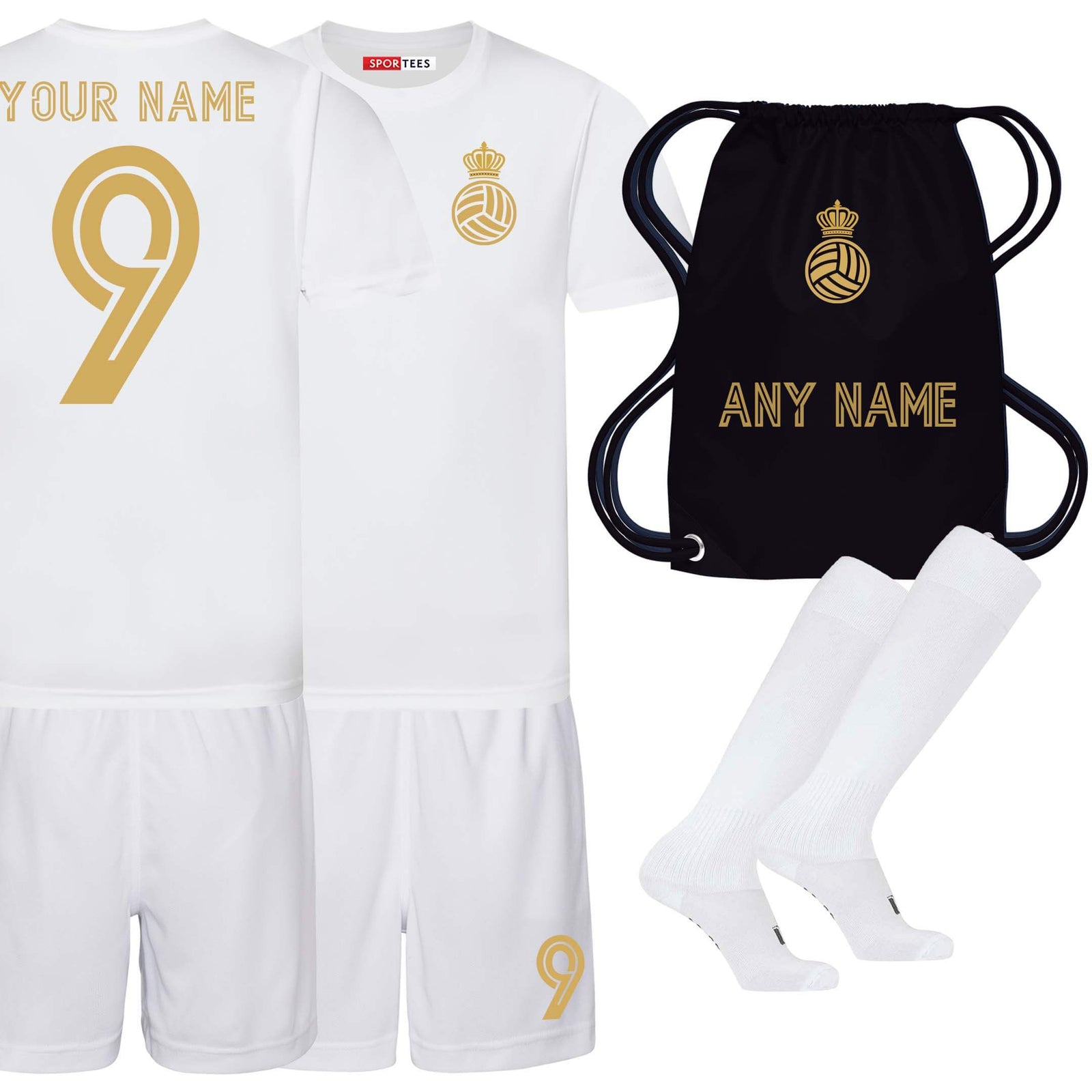 Personalised Los Blancos Madrid White Style Bundle With Socks And Bag