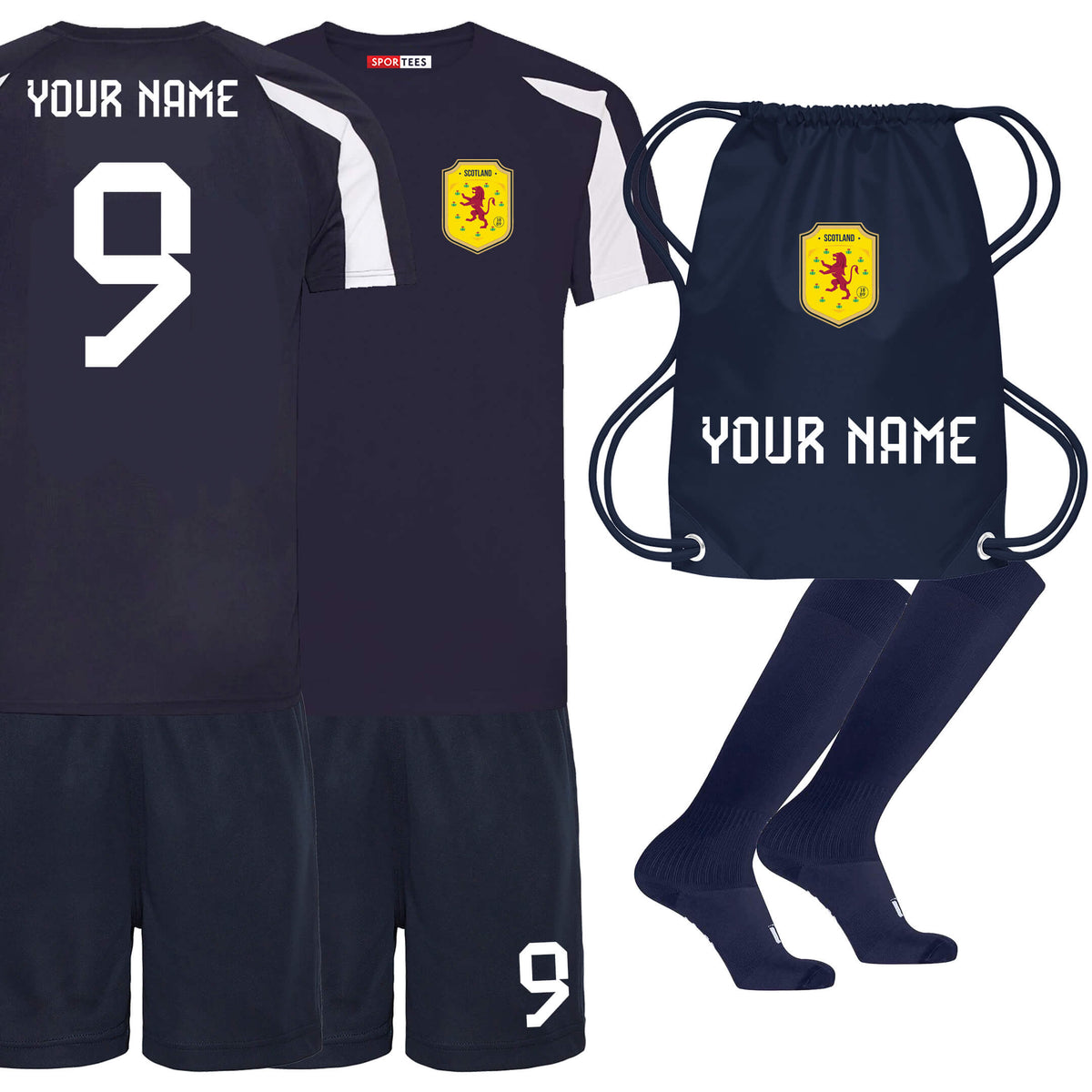 Personalised Scotland Style Navy &amp; White Contrast Home Bundle With Socks &amp; Bag