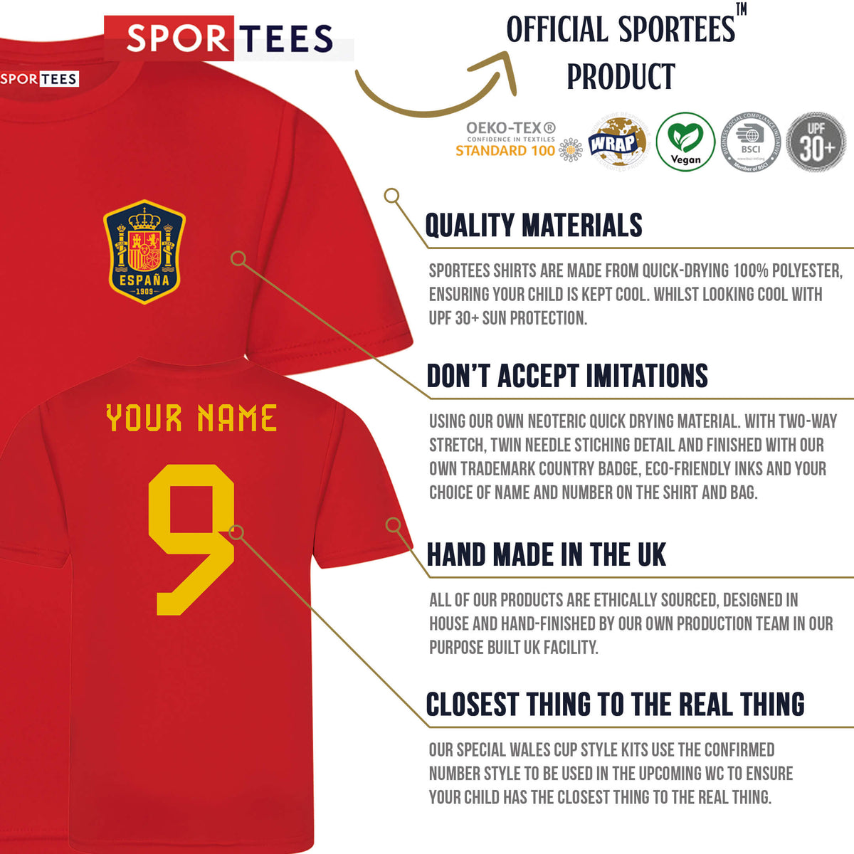 Personalised Childrens Spain Style Red Home Shirt