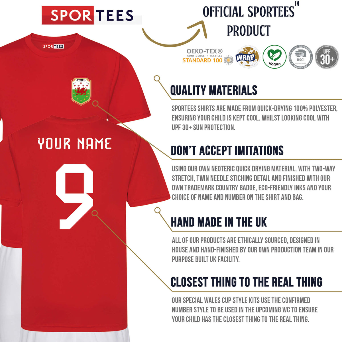 Personalised Wales World Cup Style Red &amp; White Home Kit With Bag