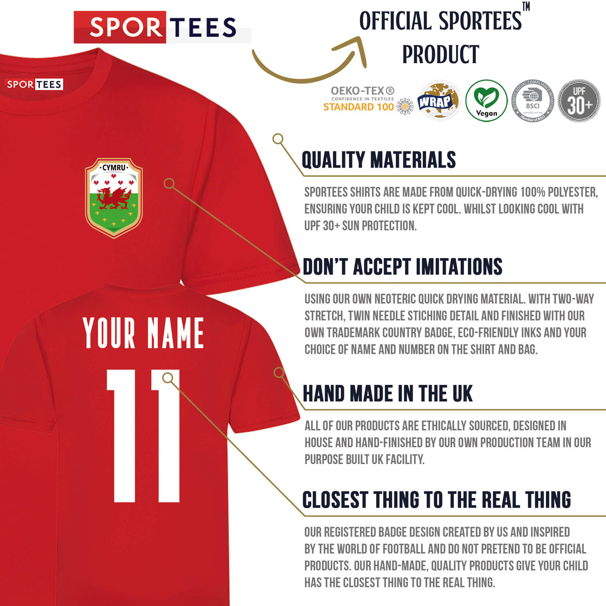 Personalised Childrens Wales Style Red Home Shirt