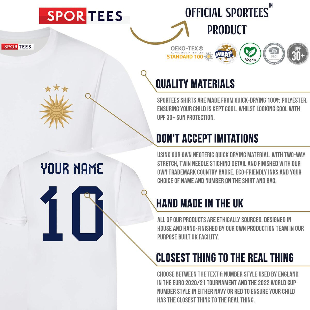 Personalised El Sol Argentina Style White Home Shirt