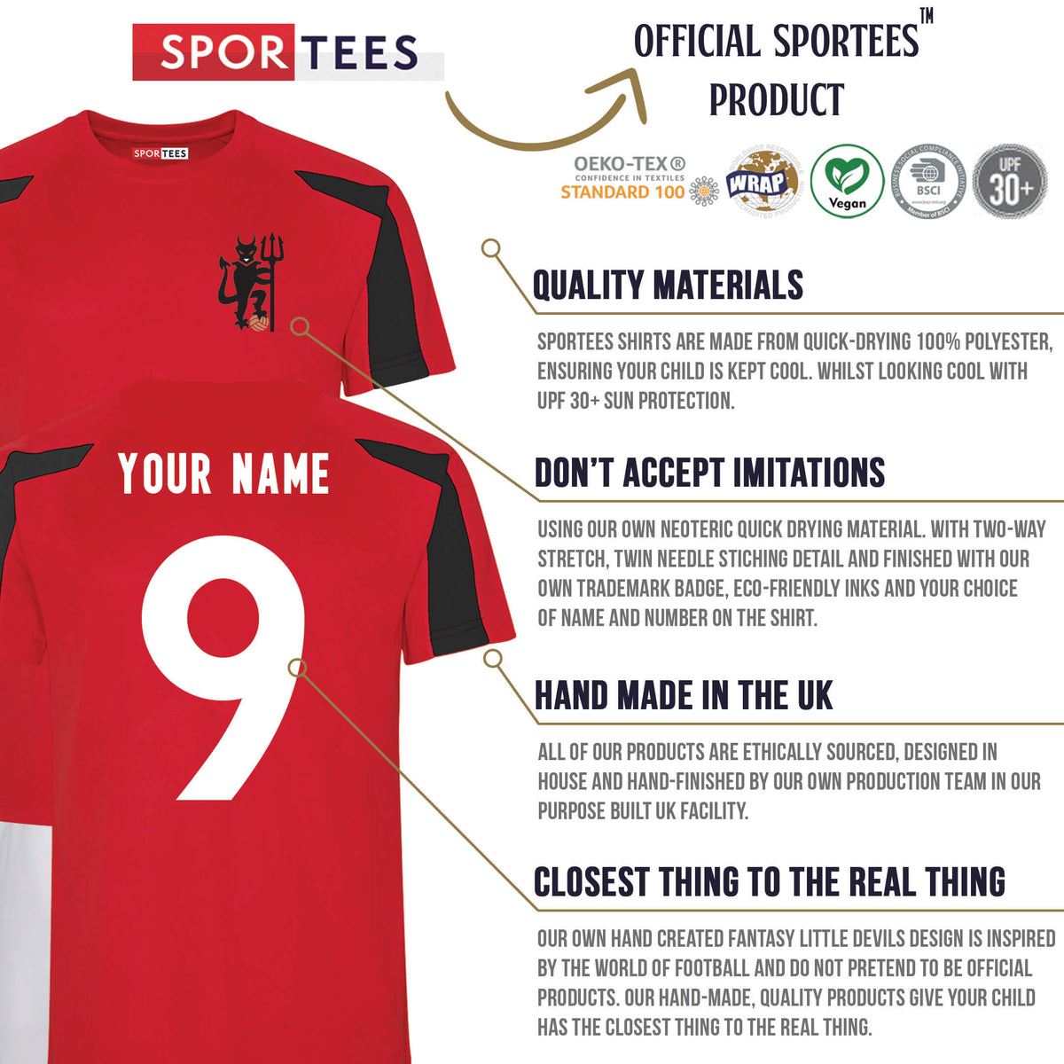 Manchester united style football kit for kids Personalised