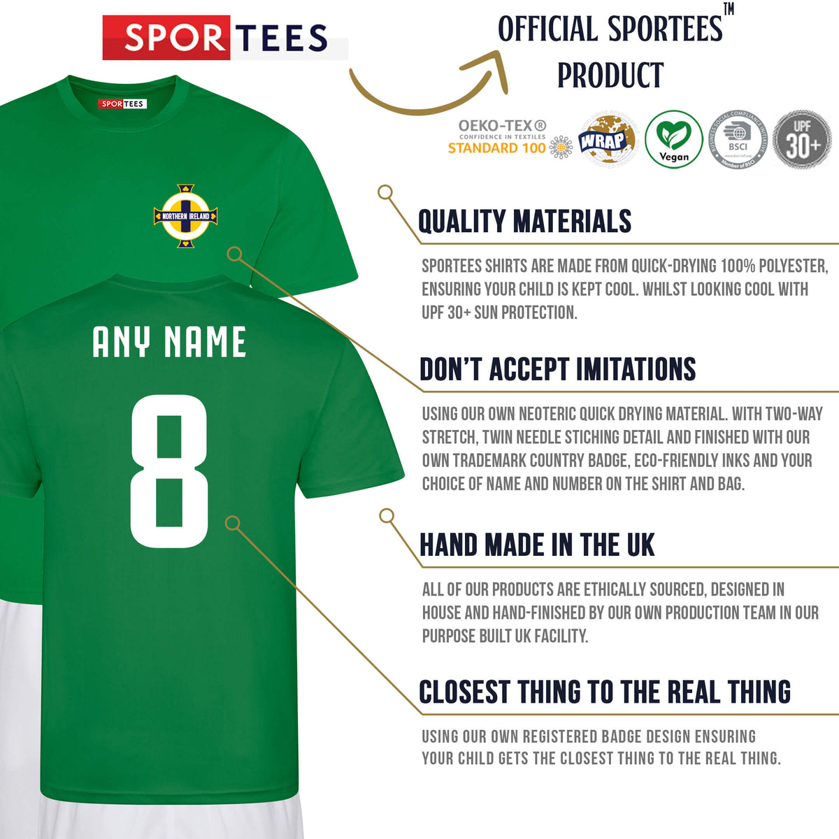 Personalised Northern Ireland Style Green &amp; White Home Kit With Bag