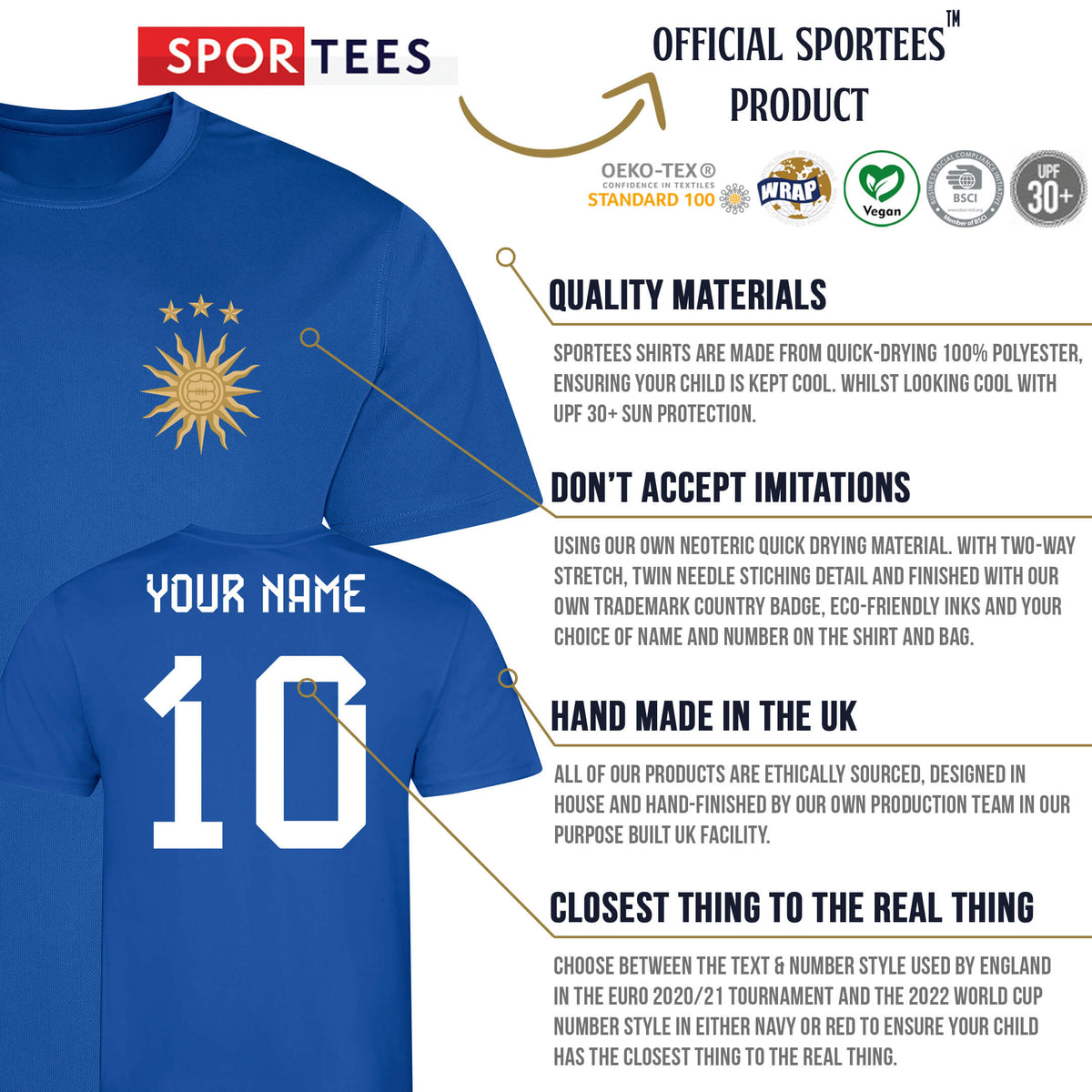 Personalised El Sol Argentina Style Royal Blue Away Shirt