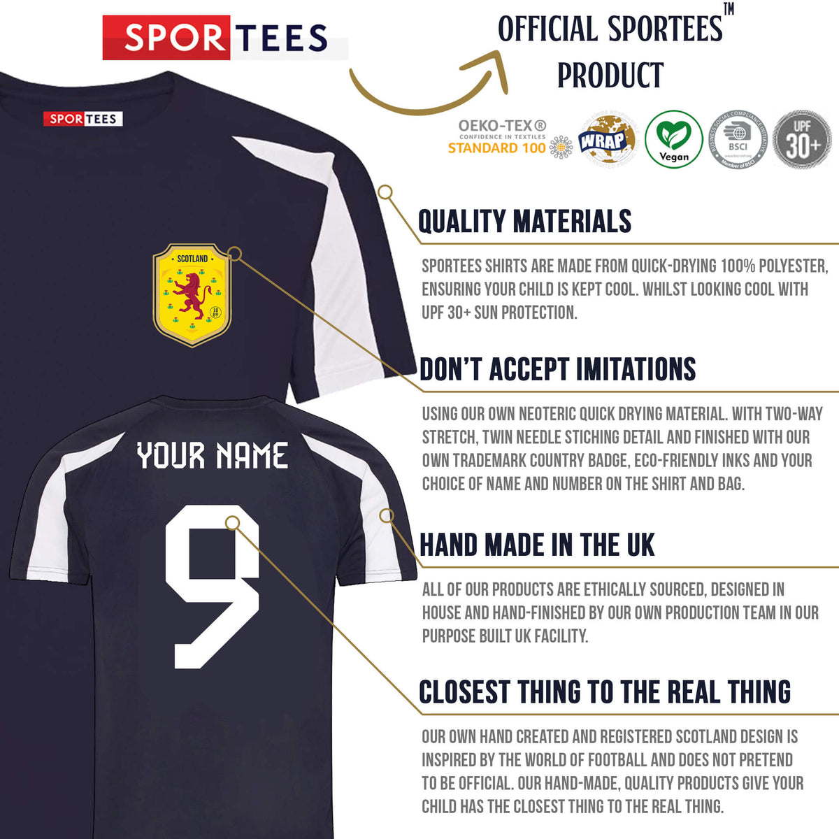 Personalised Scotland Style Navy &amp; White Contrast Home Shirt