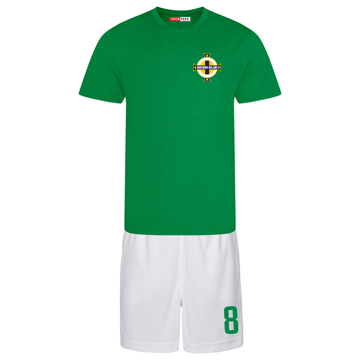 Personalised Northern Ireland Style Green &amp; White Home Kit With Bag