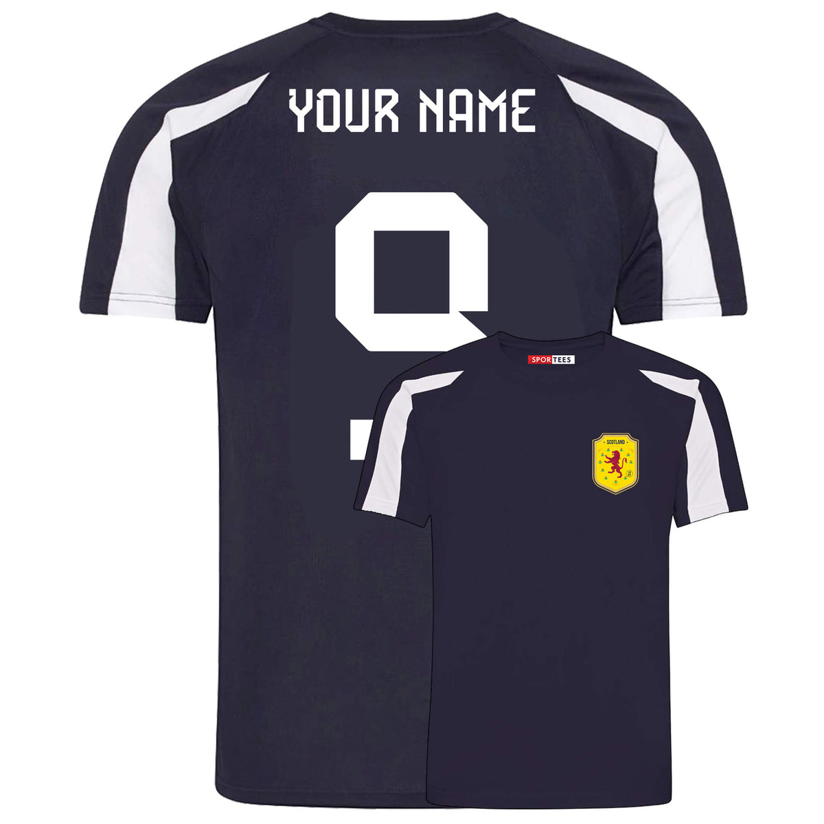 Personalised Scotland Style Navy &amp; White Contrast Home Shirt