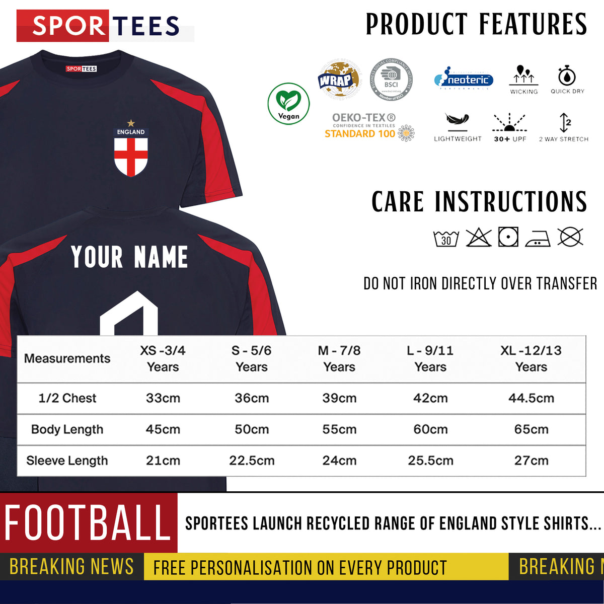 Personalised England Style Navy &amp; Red Contrast Home Shirt