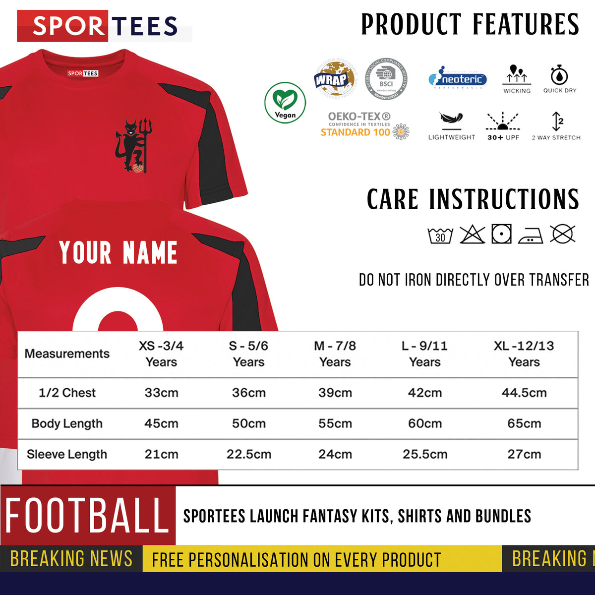 Personalised Devils Manchester Reds Style Contrast Kit With Bag