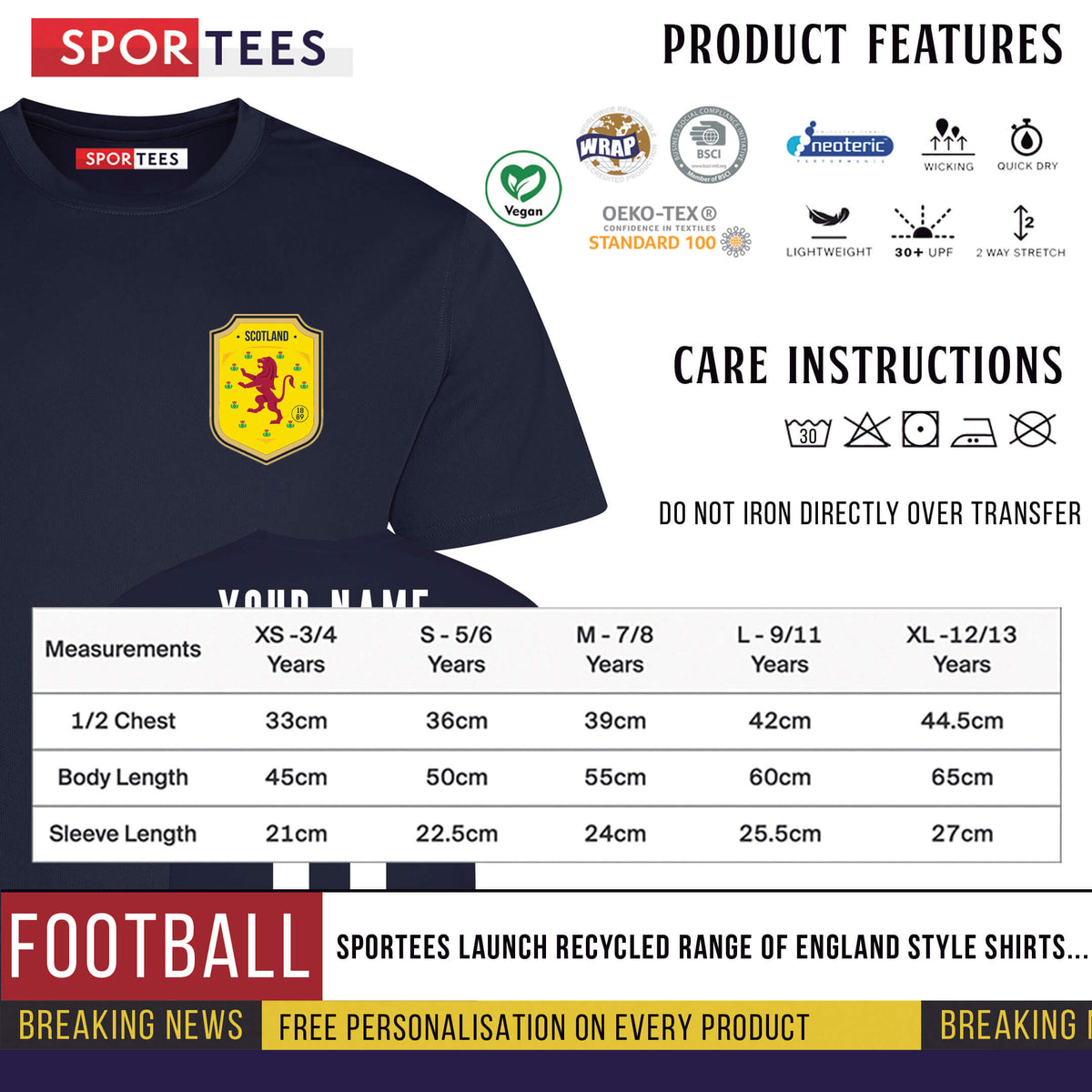 Personalised Scotland Style Navy &amp; White Home Shirt