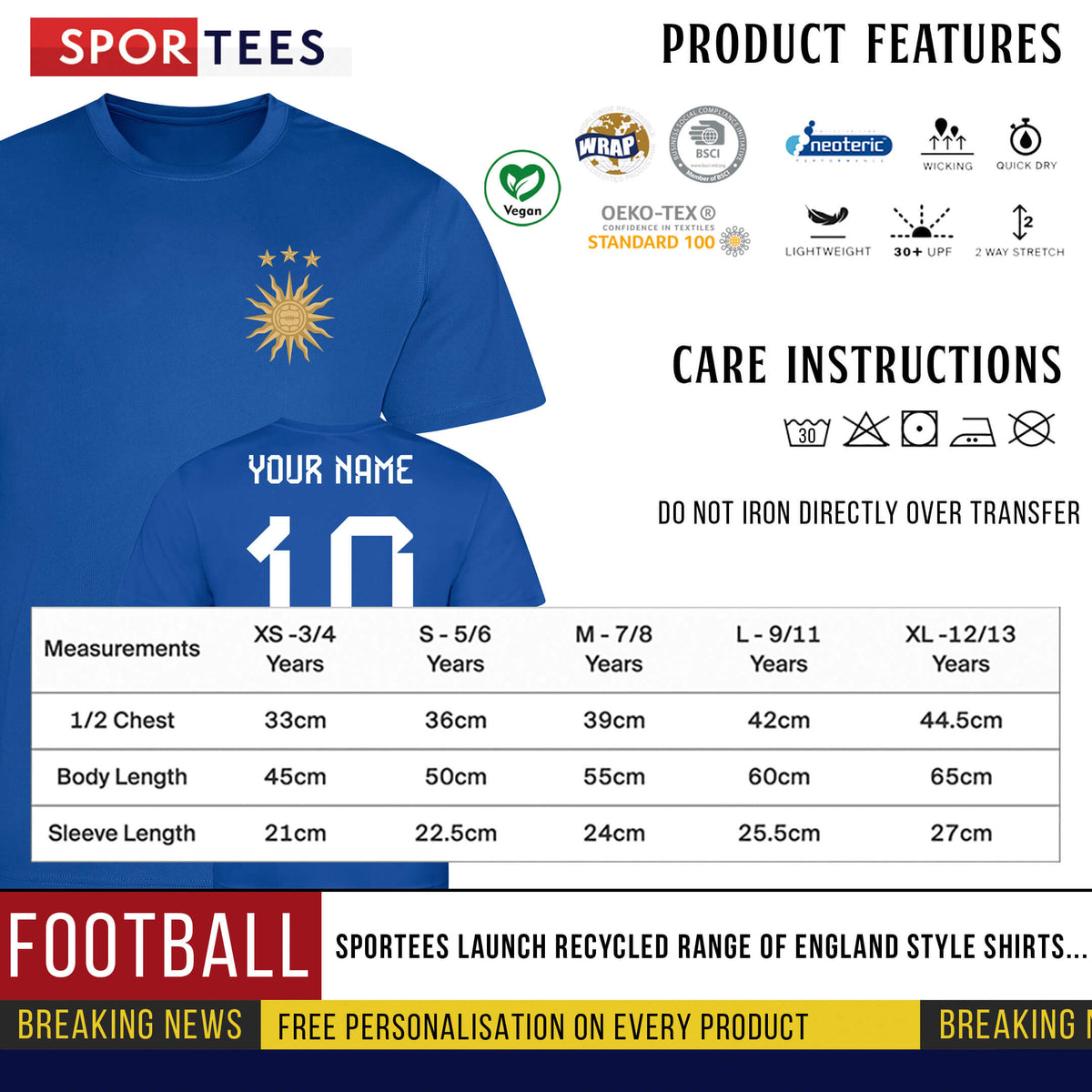 Personalised El Sol Argentina Style Royal Blue Away Shirt