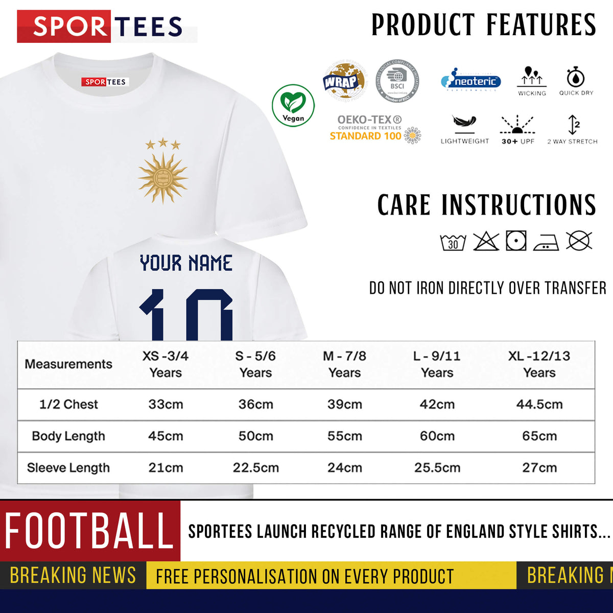 Personalised El Sol Argentina Style White Home Shirt