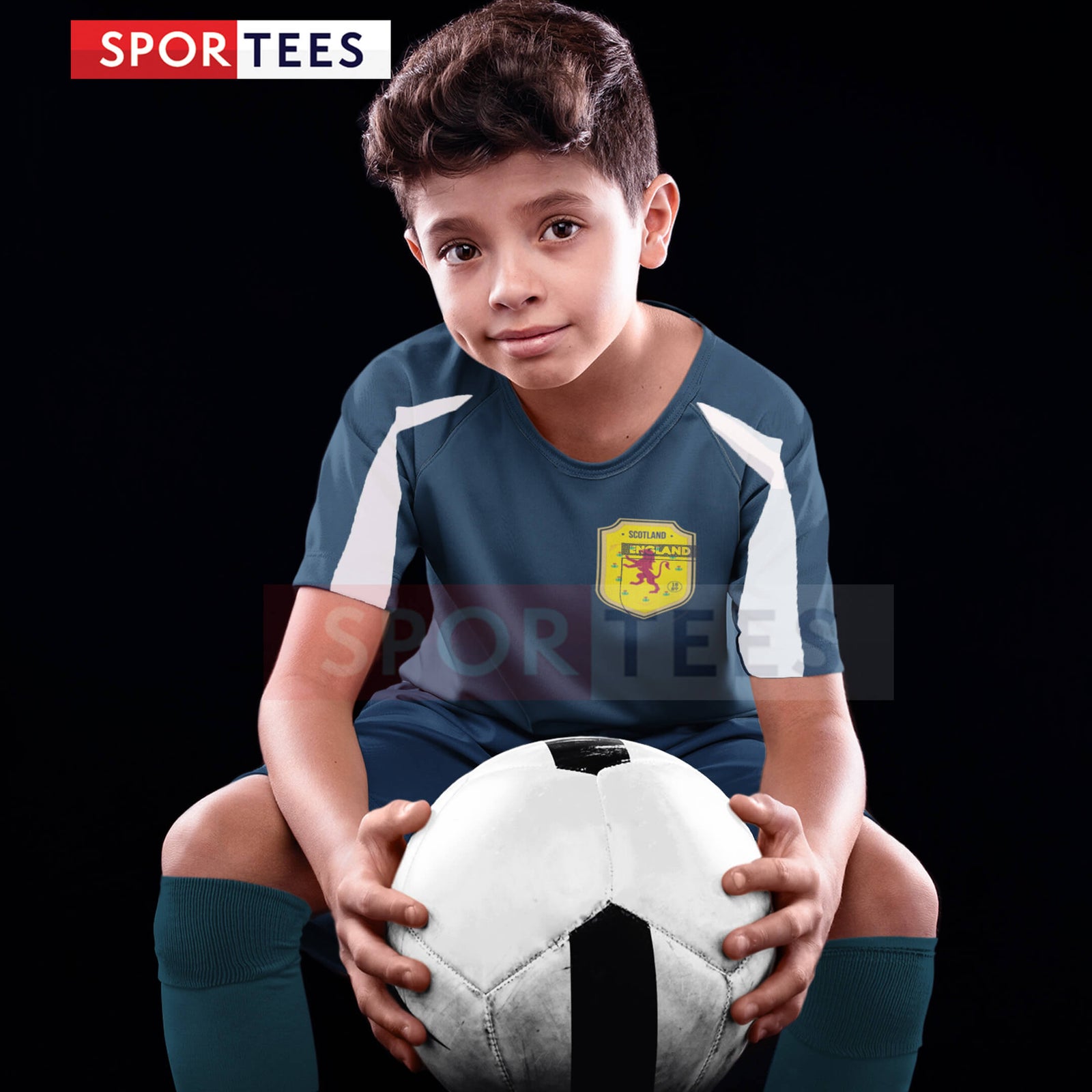 Personalised Scotland Style Navy & White Contrast Home Kit With Bag