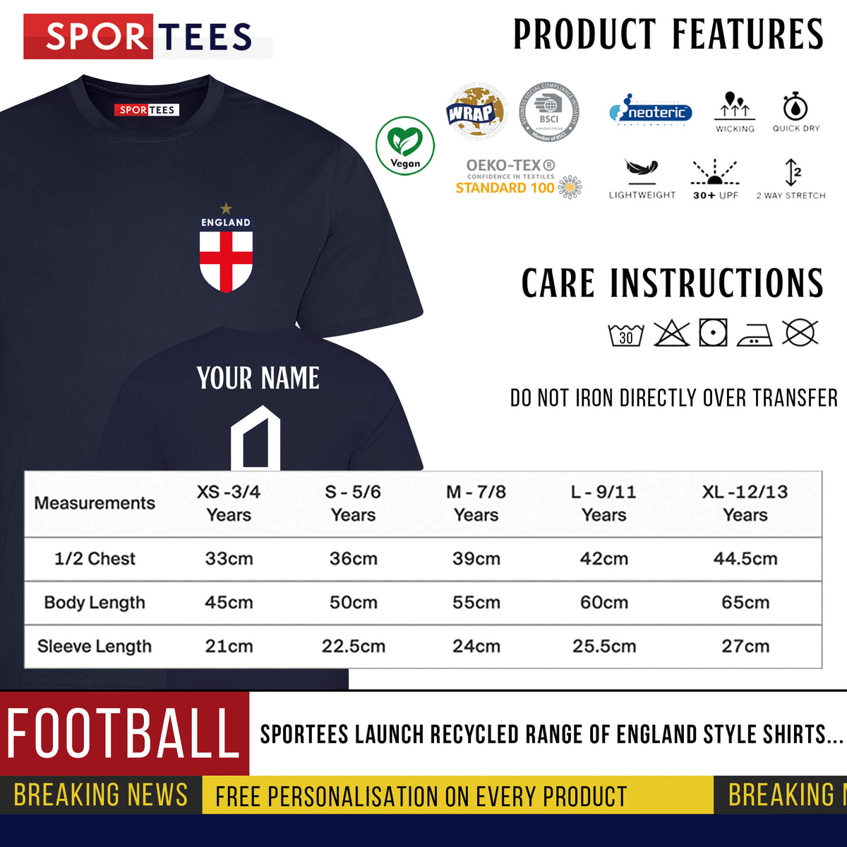 Personalised England Training Style Navy Shirt