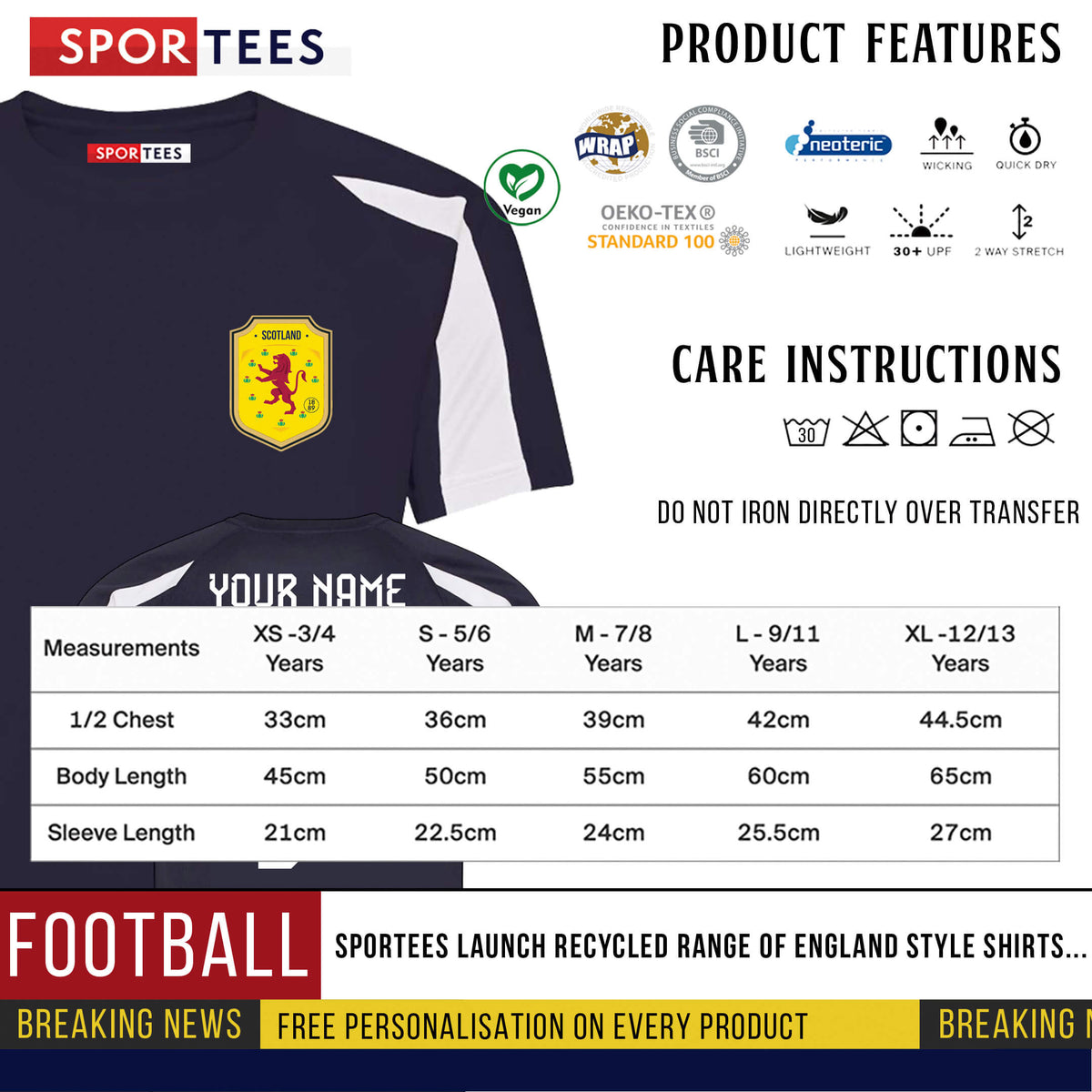 Personalised Scotland Style Navy &amp; White Contrast Home Shirt