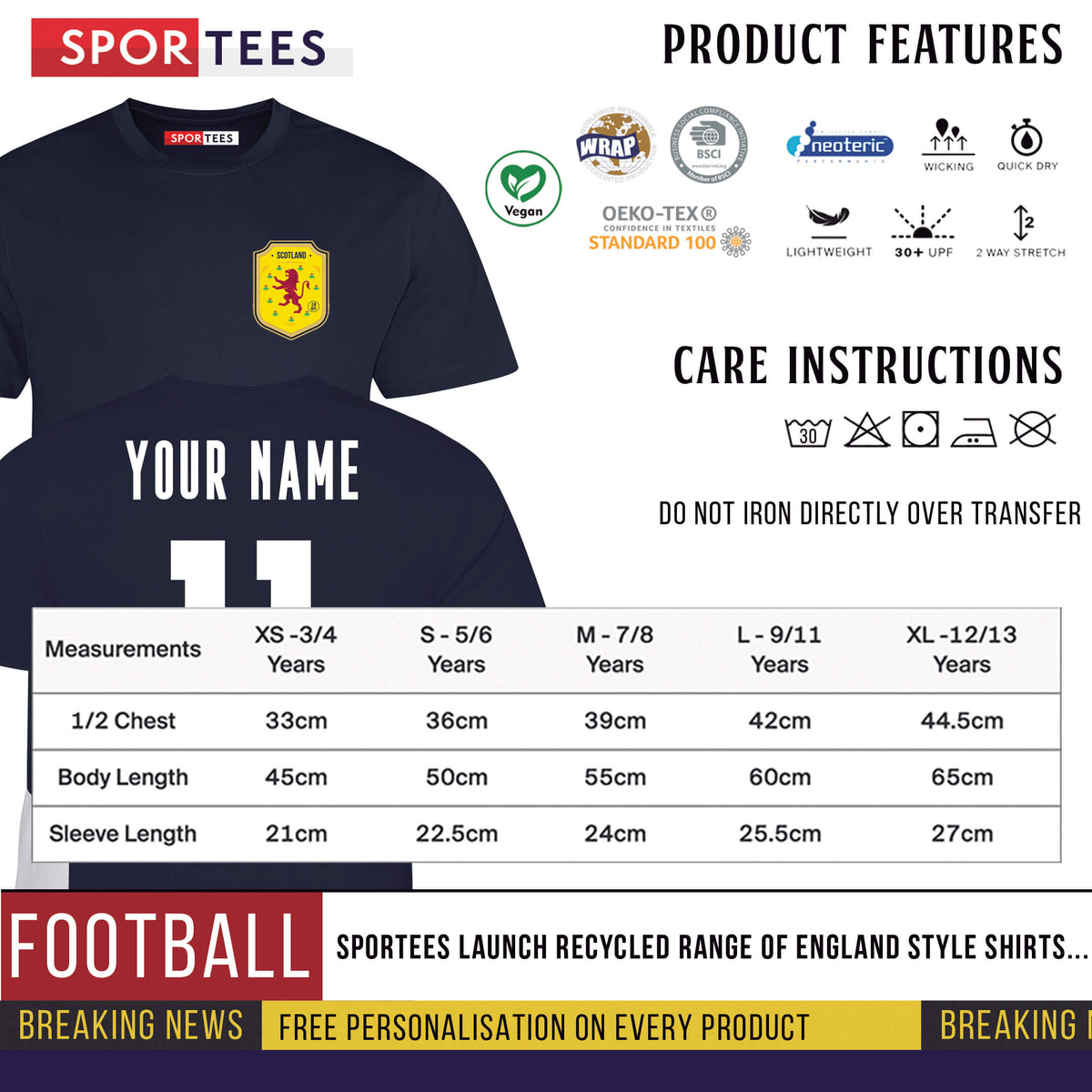 Personalised Scotland Style Navy &amp; White Home Kit With Bag