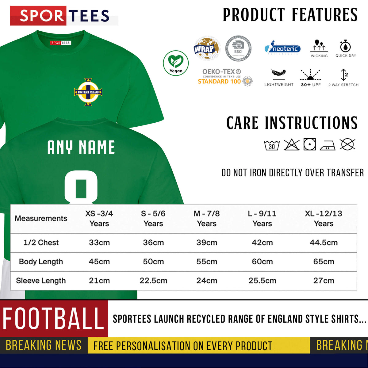 Personalised Northern Ireland Style Green &amp; White Bundle With Socks &amp; Bag