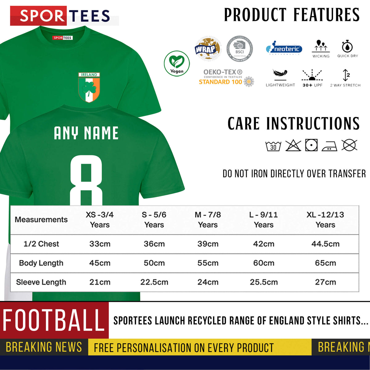 Personalised Ireland Style Green &amp; White Home Kit With Bag
