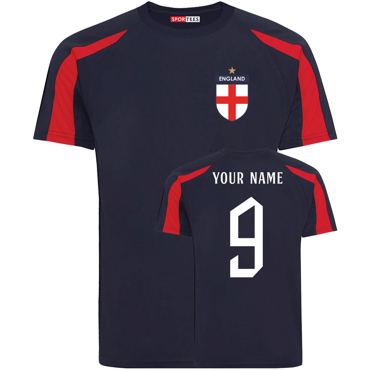 Personalised England Style Navy &amp; Red Contrast Home Shirt