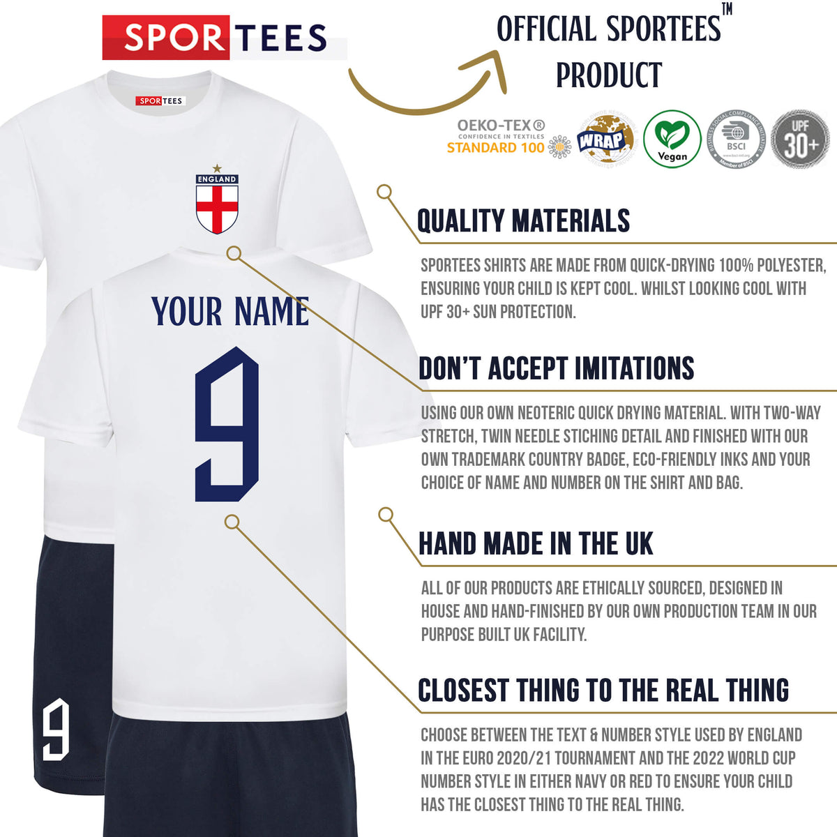 Personalised England Cup Style White &amp; Navy Bundle With Socks &amp; Bag