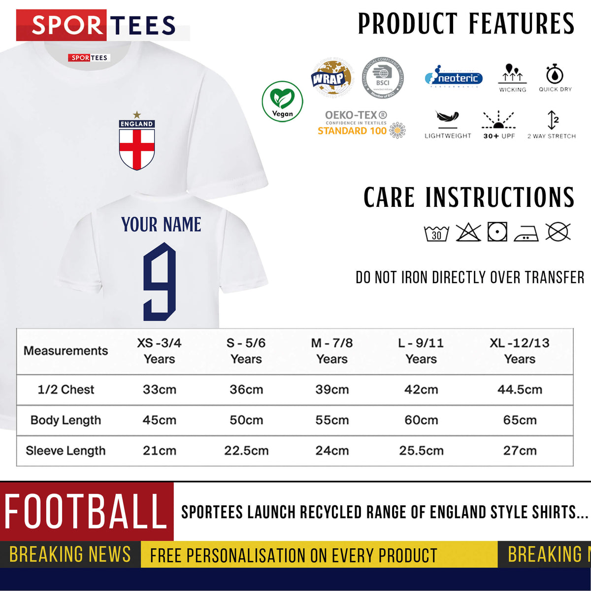 Personalised England Cup Style White &amp; Navy Kit With Bag