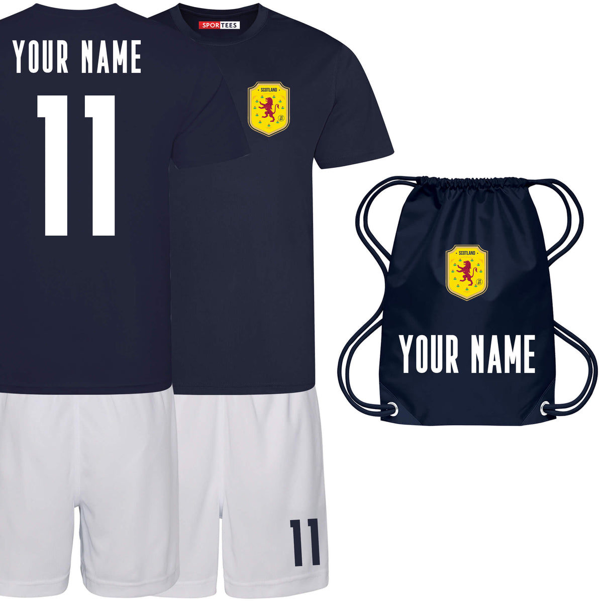 Personalised Scotland Style Navy &amp; White Home Kit With Bag