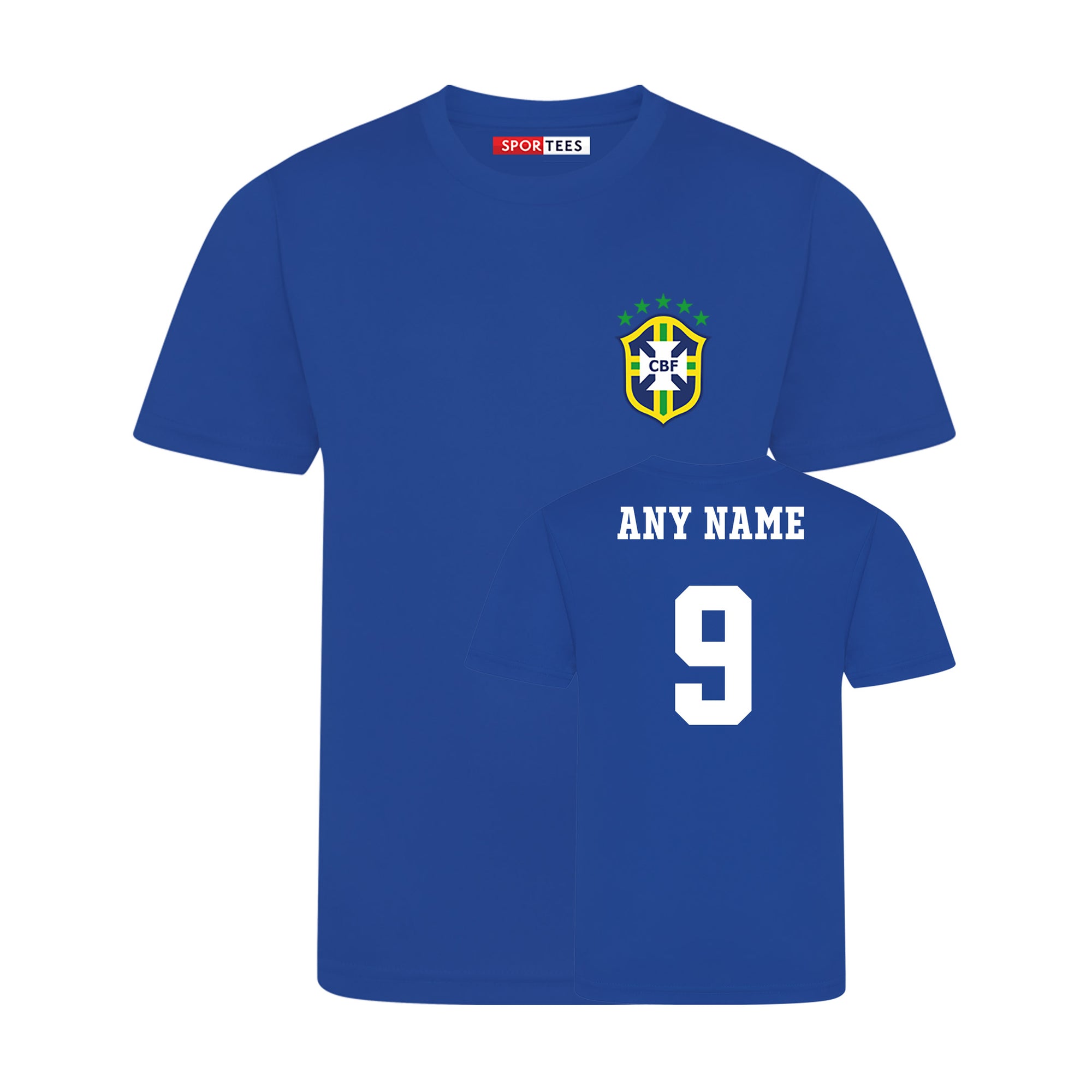 Personalised Childrens Brazil Style Blue & White Away Shirt