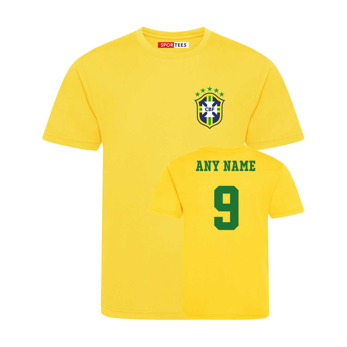 Personalised Childrens Brazil Style Yellow &amp; Green Home Shirt