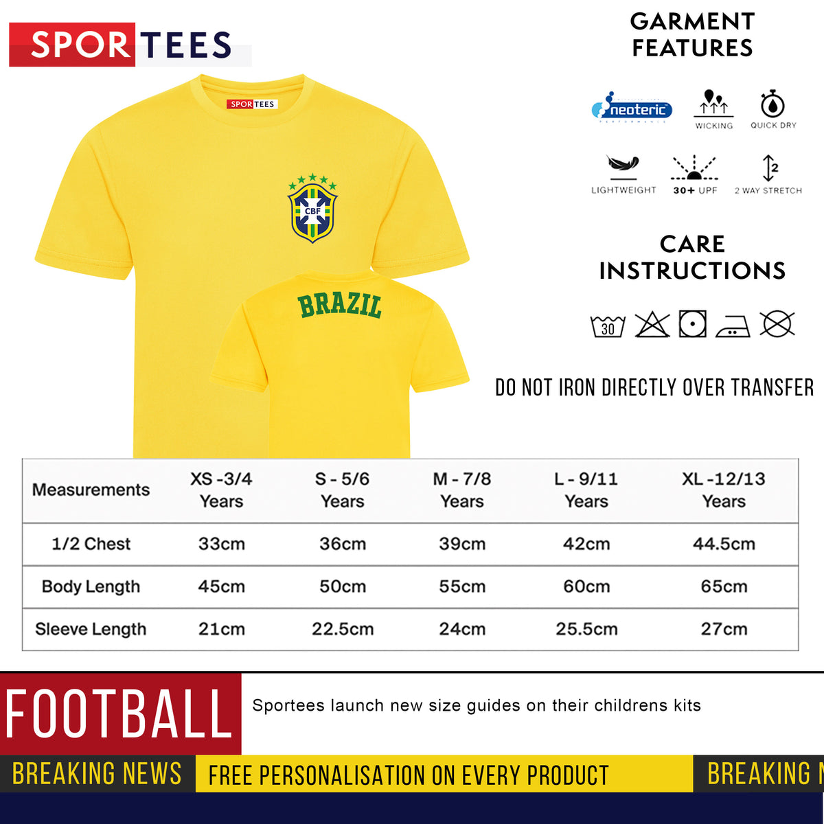 Childrens Brazil Style Yellow &amp; Green Home Shirt