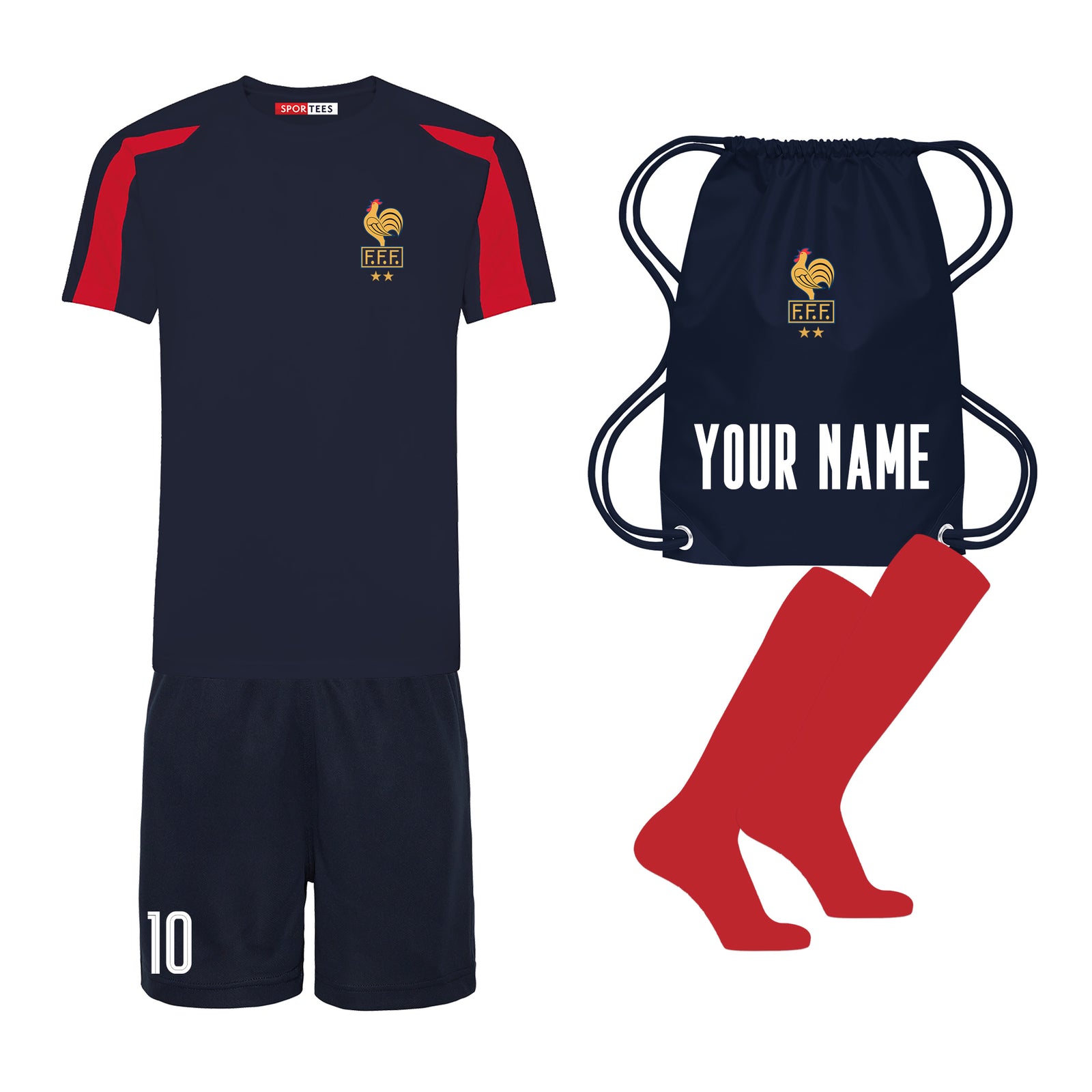 Personalised France Style Blue Contrast Home Bundle With Socks & Bag