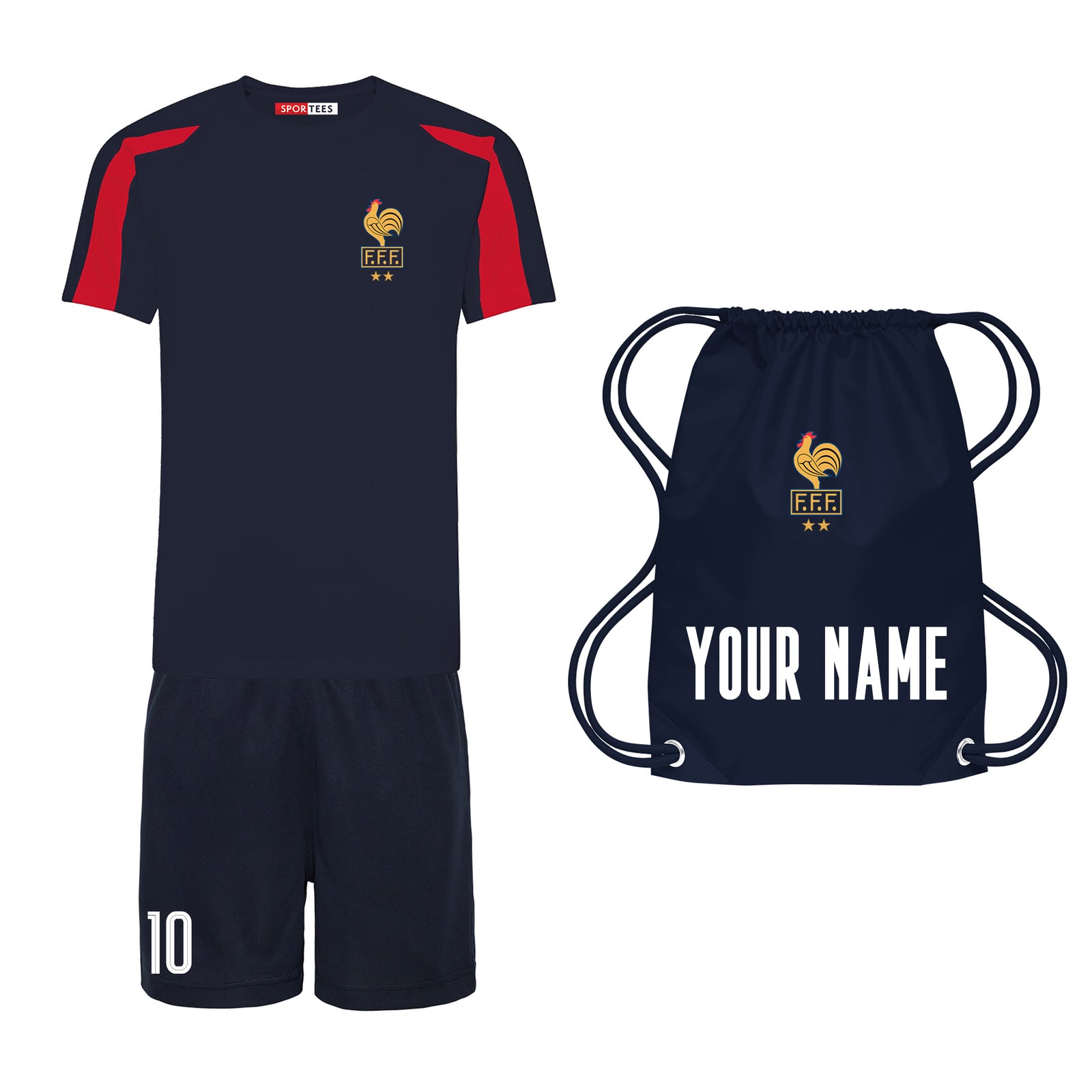 Personalised France Style Blue Contrast Home Kit With Bag