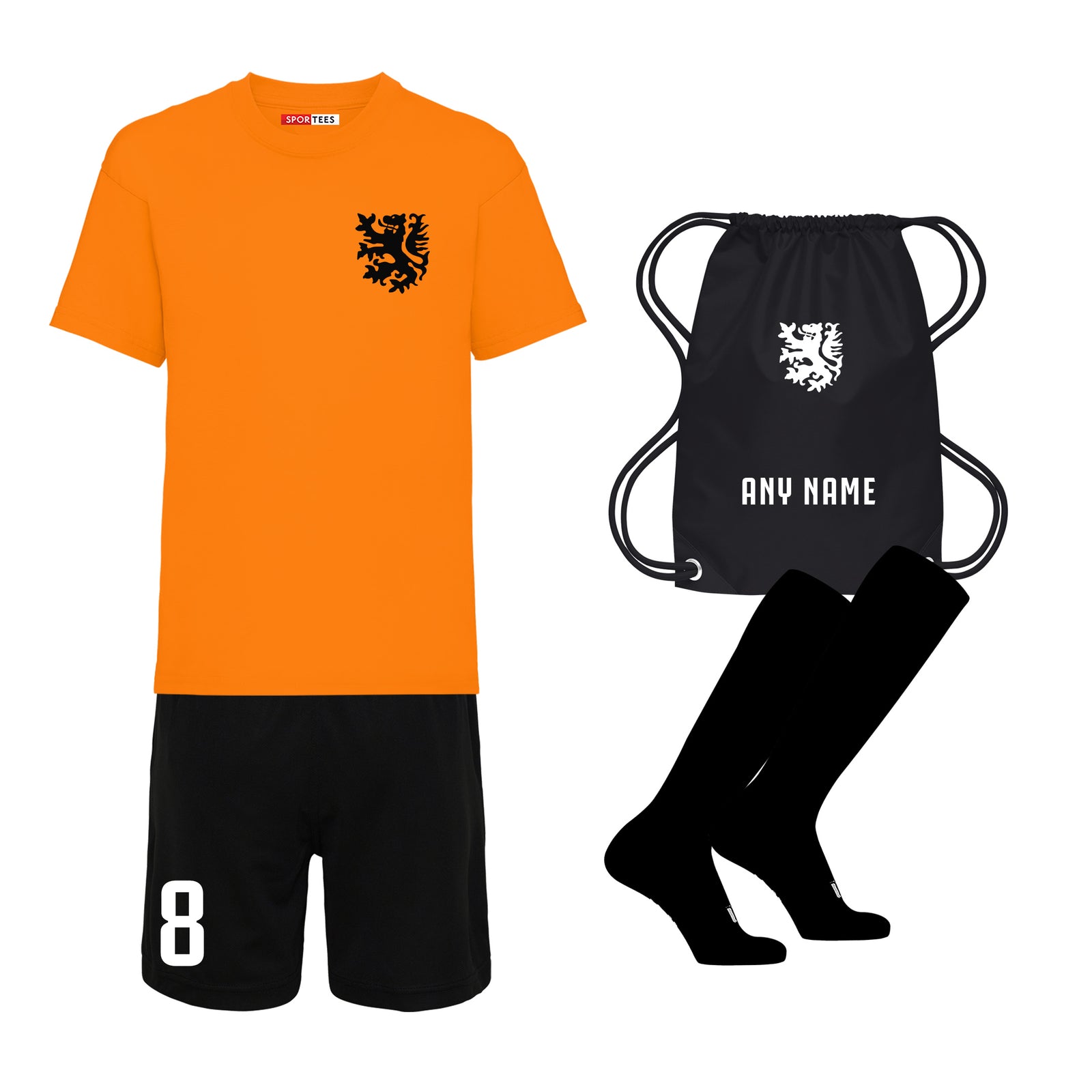 Personalised Holland Style Orange & Black Home Kit Bundle With Socks & Bag