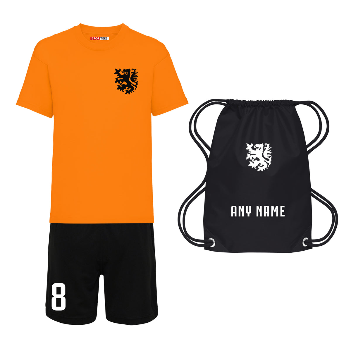 Personalised Holland Style Orange &amp; Black Home Kit With Bag