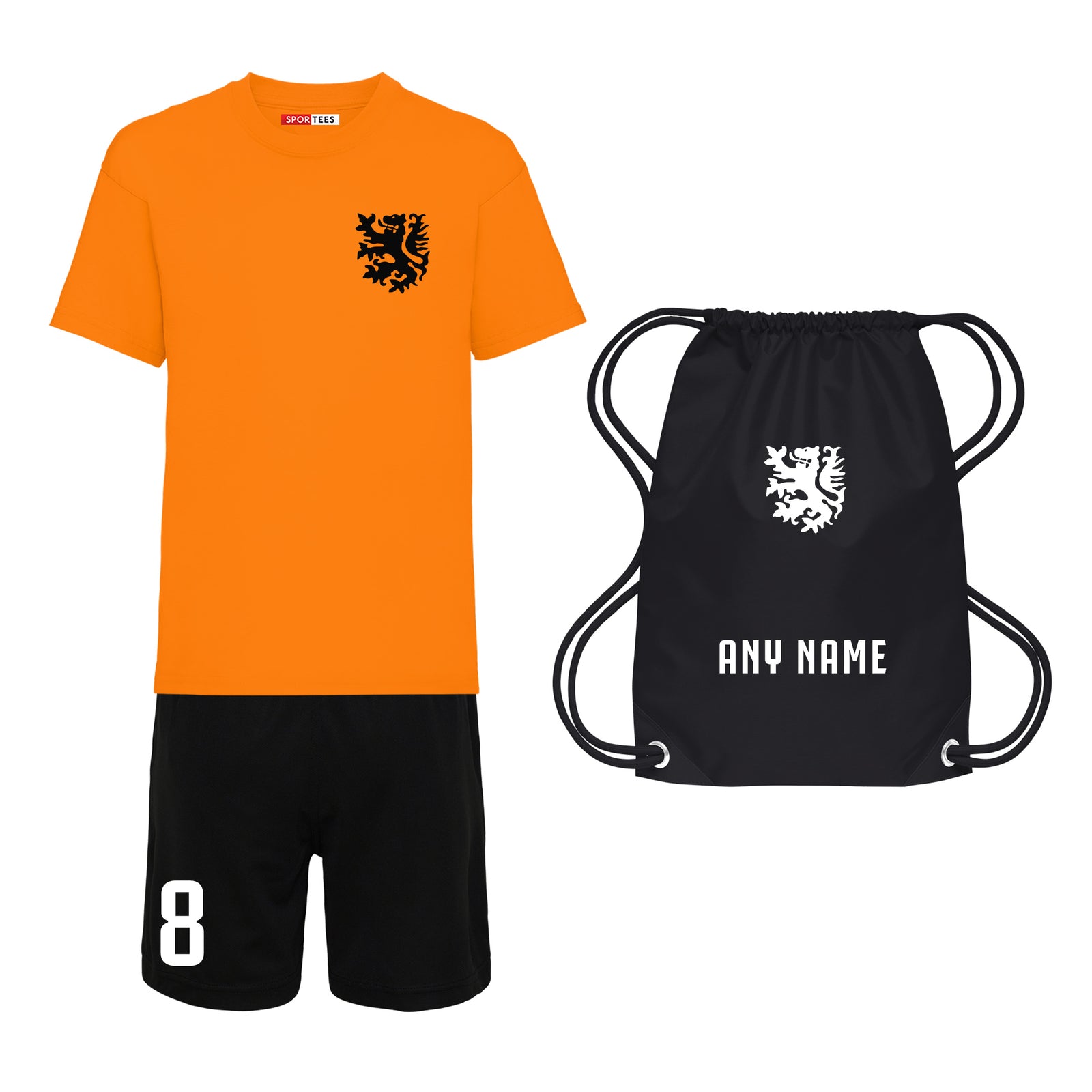 Personalised Holland Style Orange & Black Home Kit With Bag