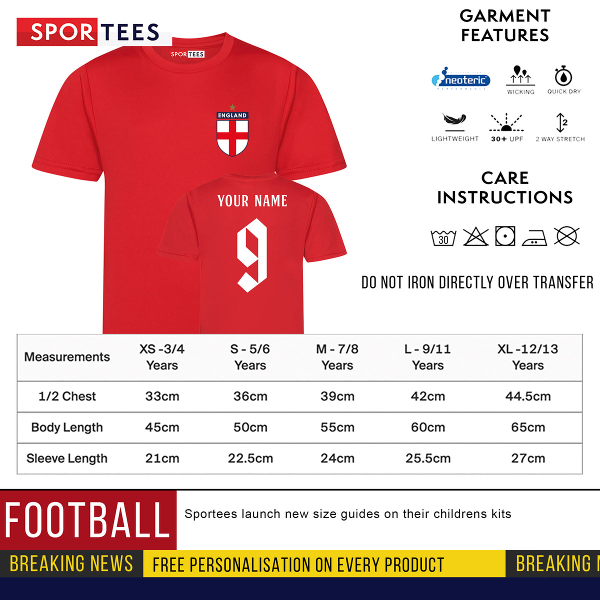 Personalised England Style Red &amp; White Away Shirt