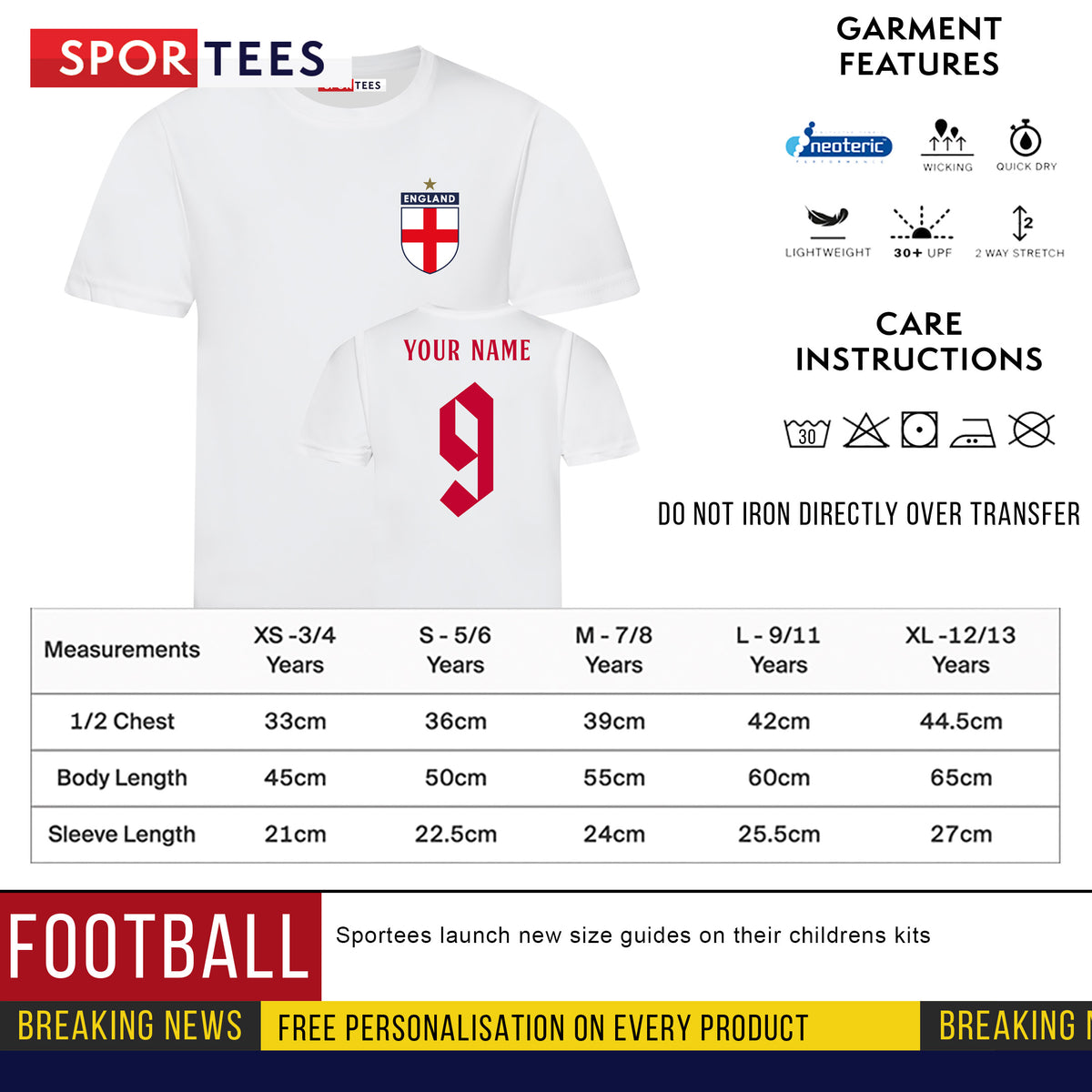 Personalised England Style White &amp; Red Home Shirt