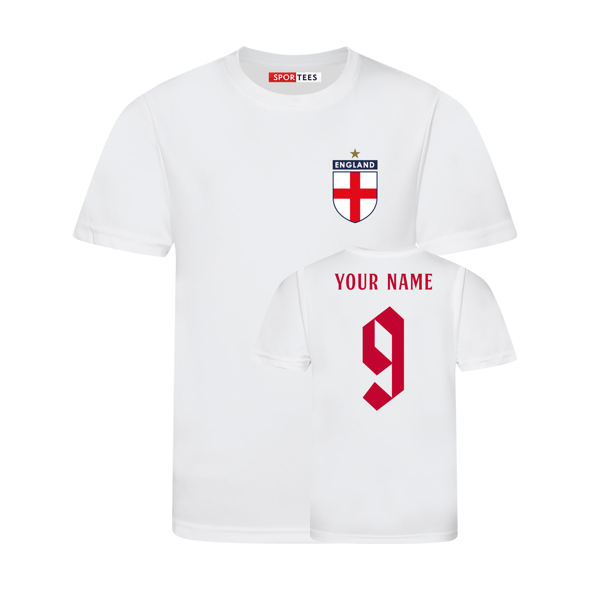 Personalised England Style White &amp; Red Home Shirt