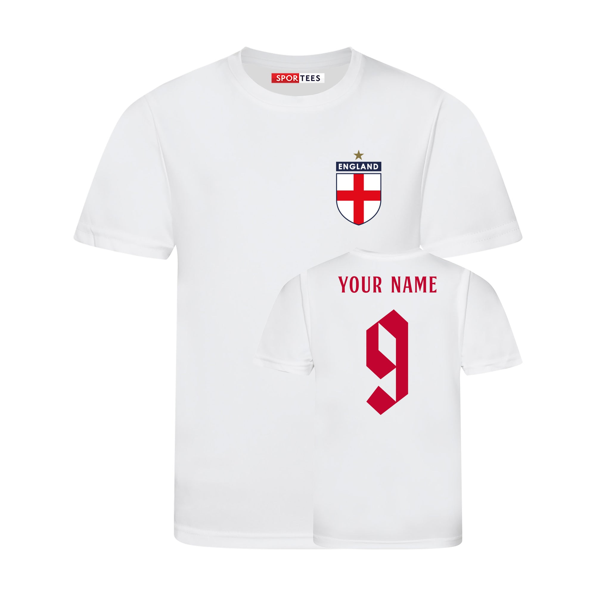 Personalised England Style White & Red Home Shirt