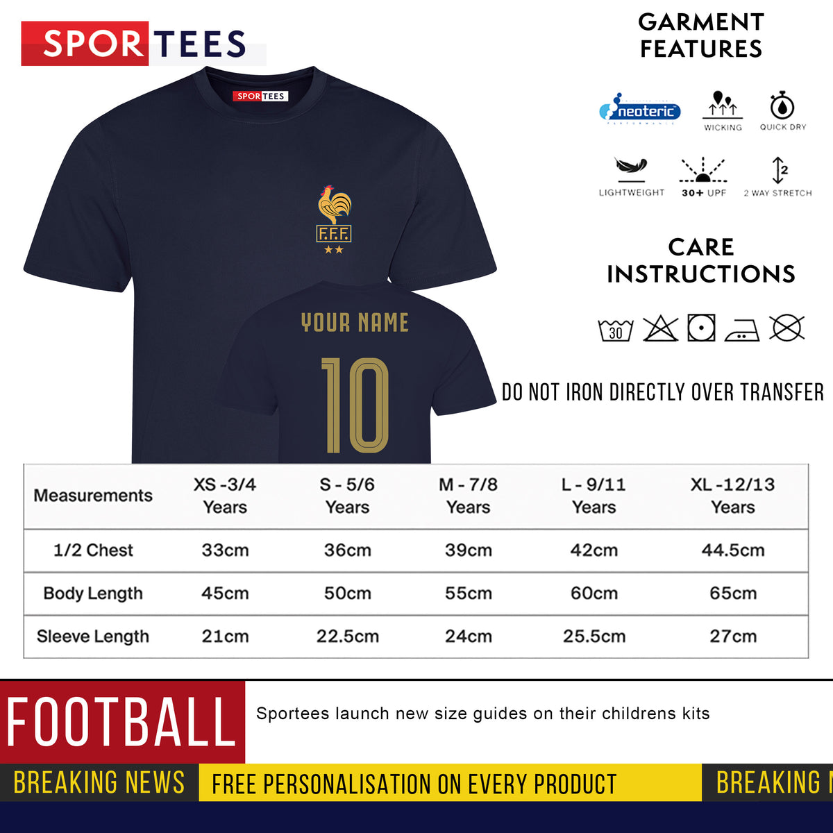 Personalised France Style Blue Home Shirt
