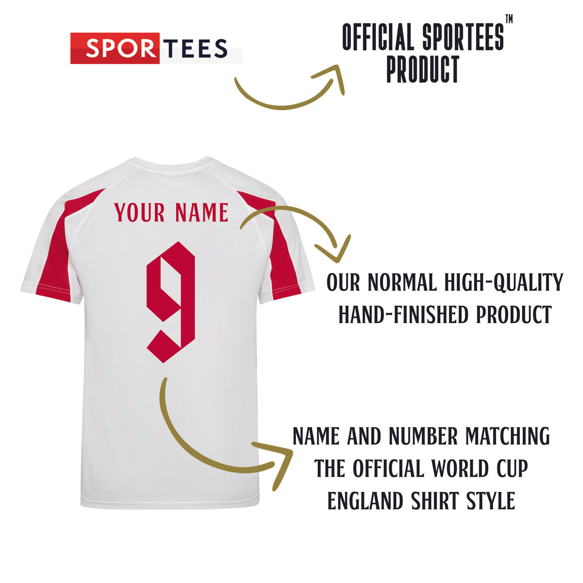 Personalised England Style White &amp; Red Contrast Home Shirt