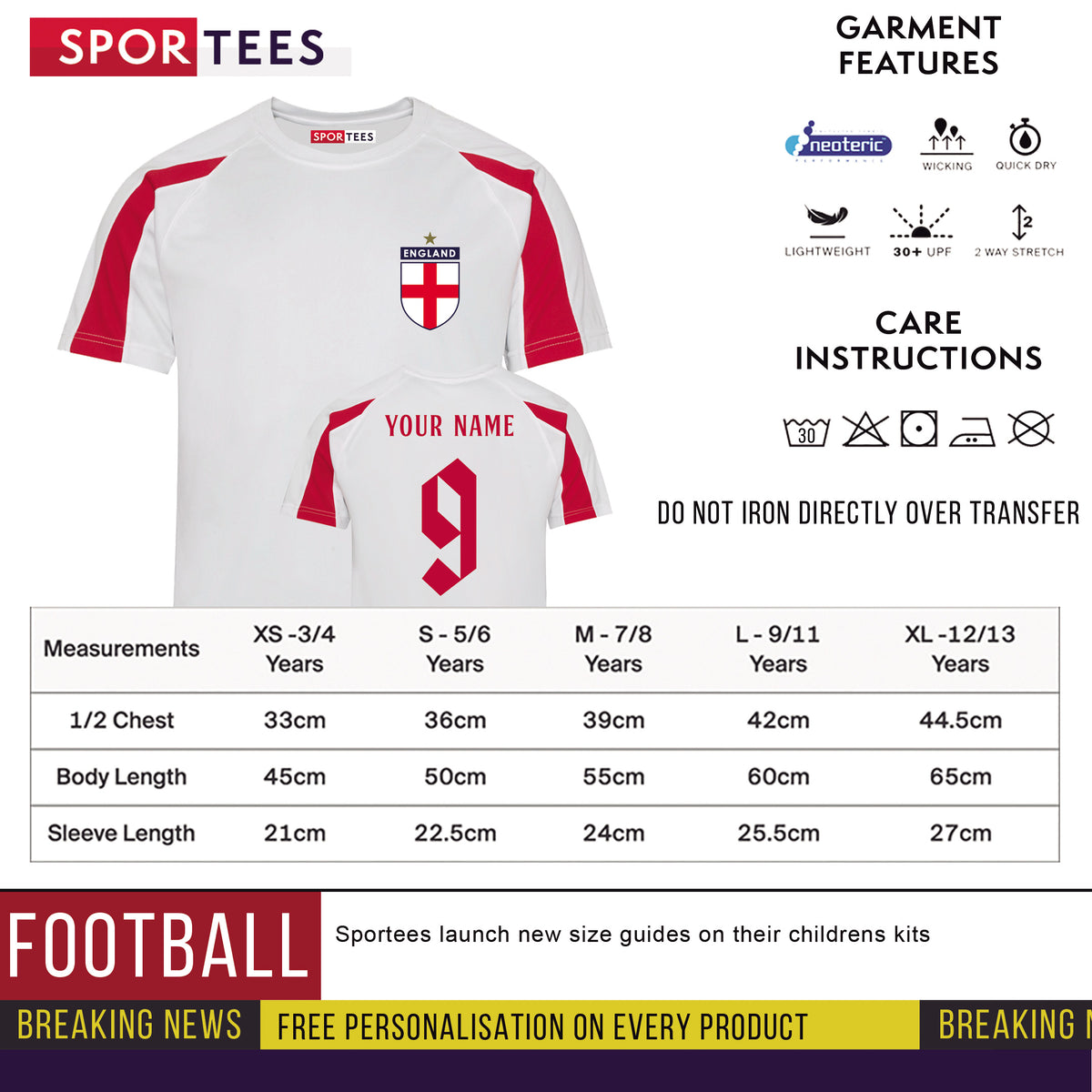 Personalised England Style White &amp; Red Contrast Home Shirt
