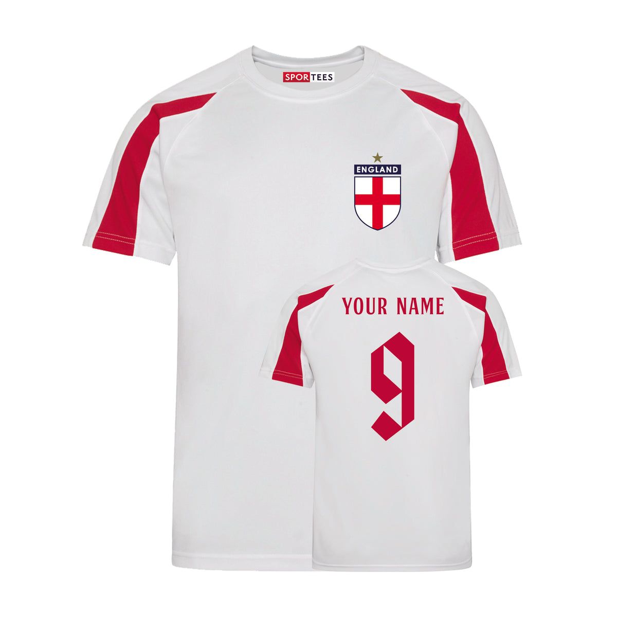 Personalised England Style White &amp; Red Contrast Home Shirt